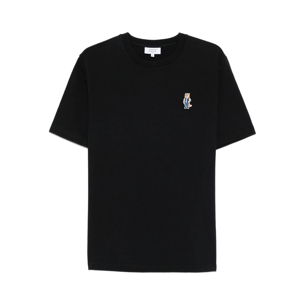 Maison Kitsuné Embroidered Cotton T-shirt With Dressed Fox Design In Black