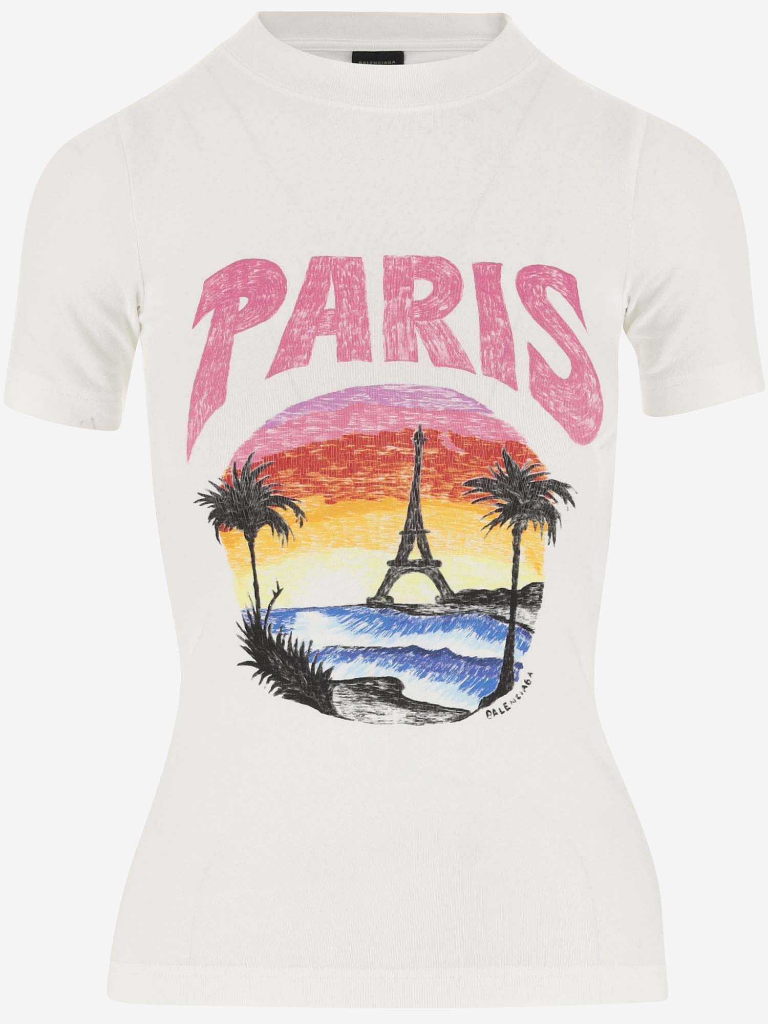 Balenciaga Stretch Cotton T-shirt With Graphic Print In White/pink