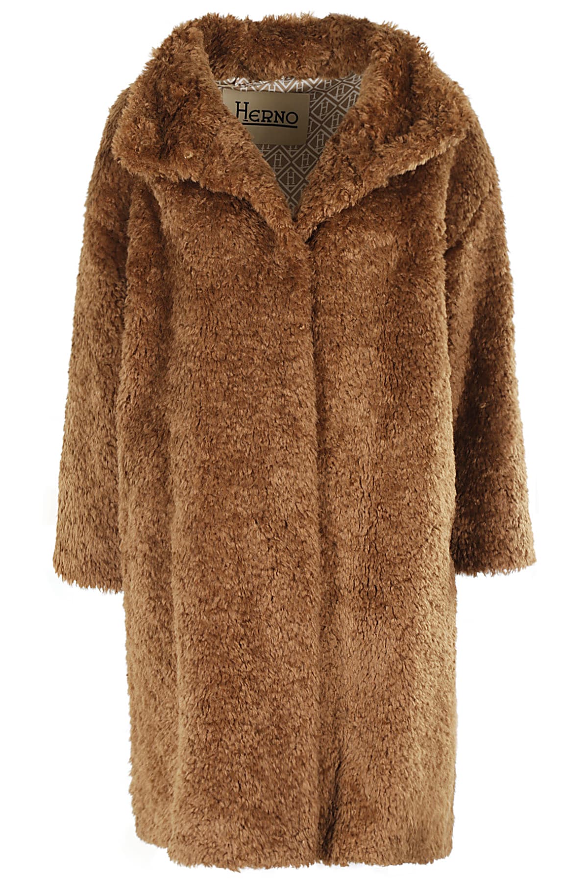 Shop Herno Cappotto Curly Faux Fur In Caramello