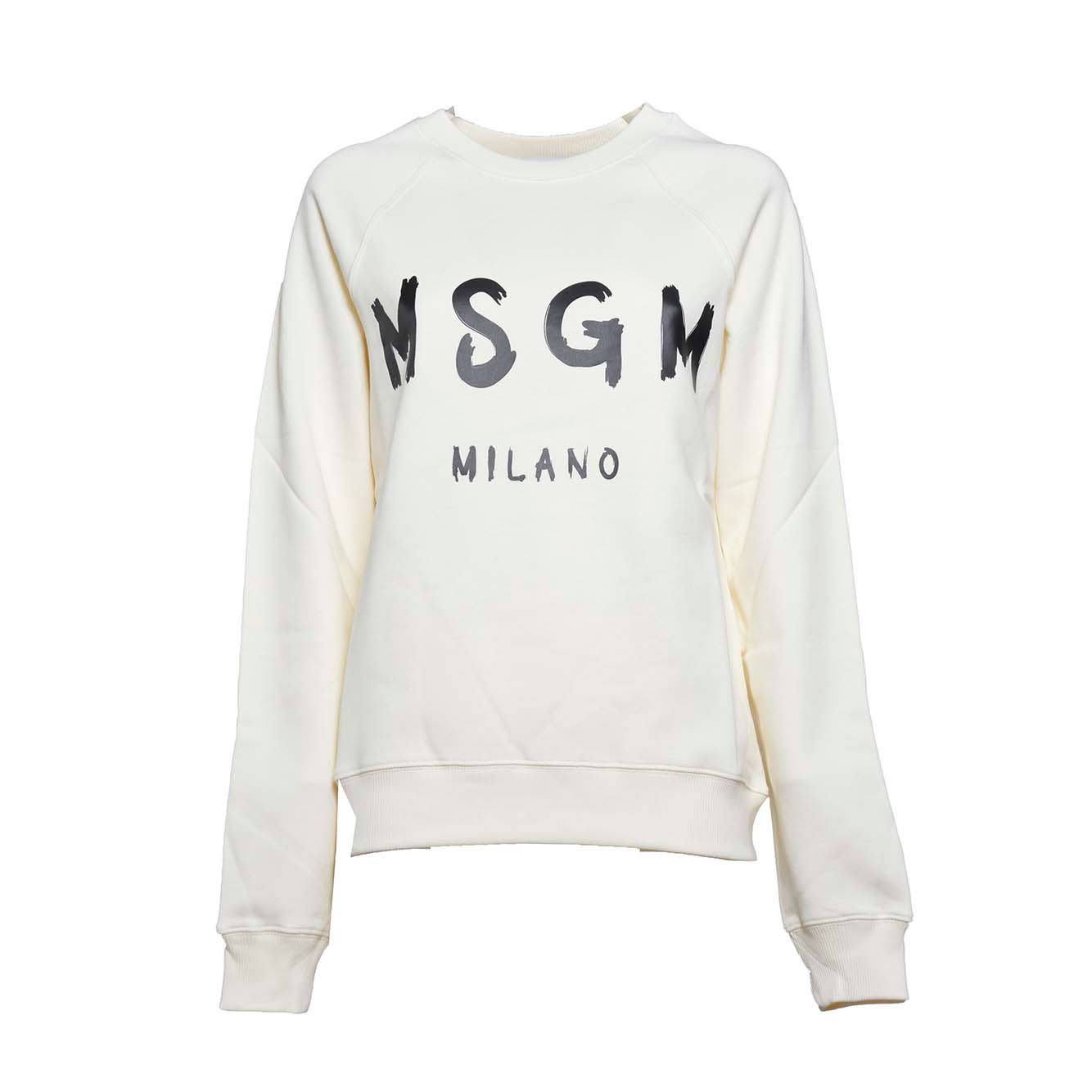 Shop Msgm Logo Printed Ribbed Sweatshirt In Panna