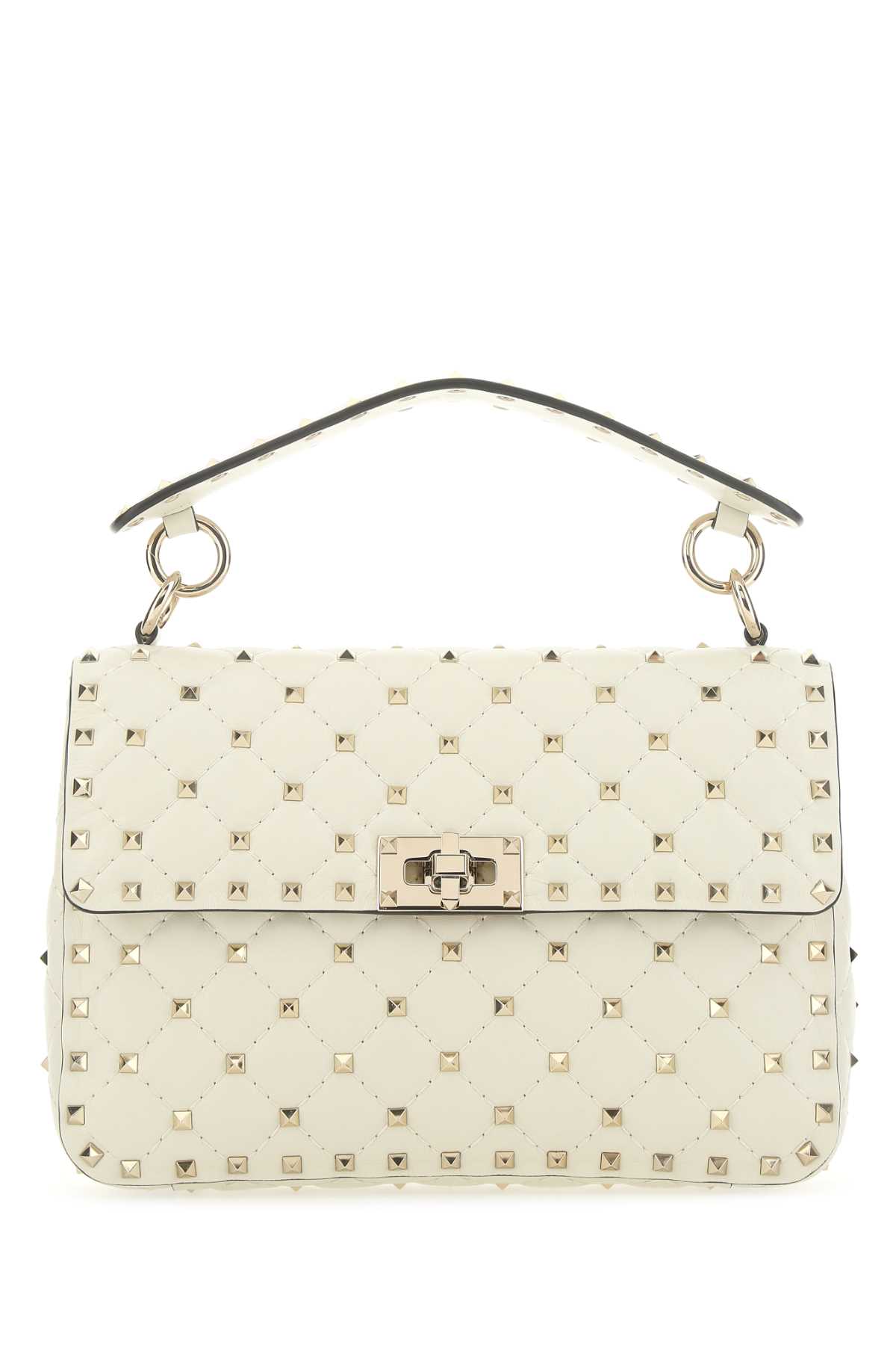 Shop Valentino Ivory Nappa Leather Medium Rockstud Spike Handbag In Lightivory