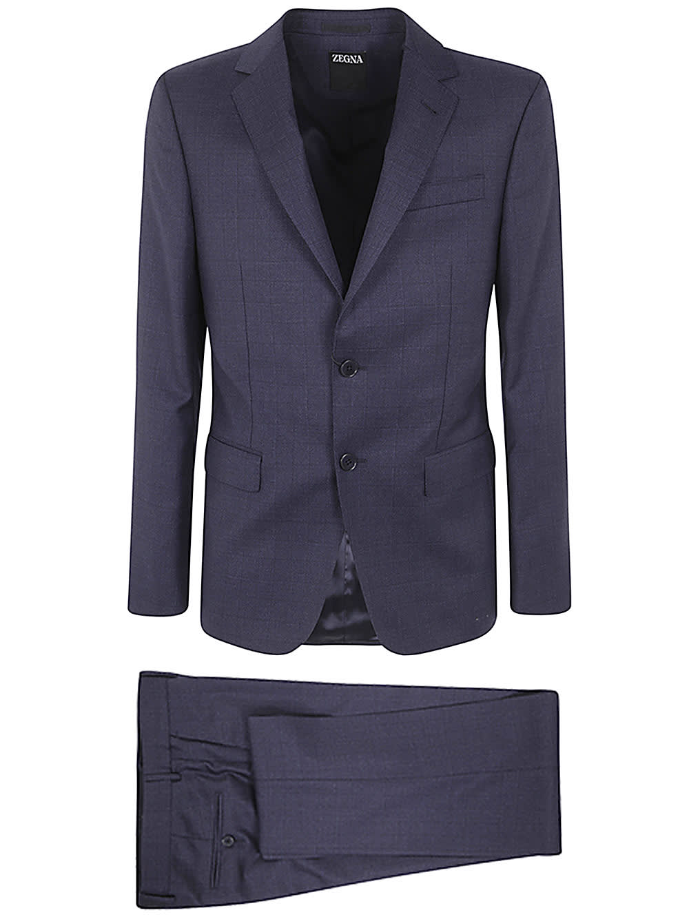 Shop Zegna Pure Wool Suit In Navy Blue Check