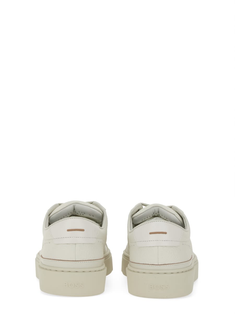 Hugo Boss Gary Tenn Mens Leather Low-top Trainers With Branded Lace Loop Nos In White