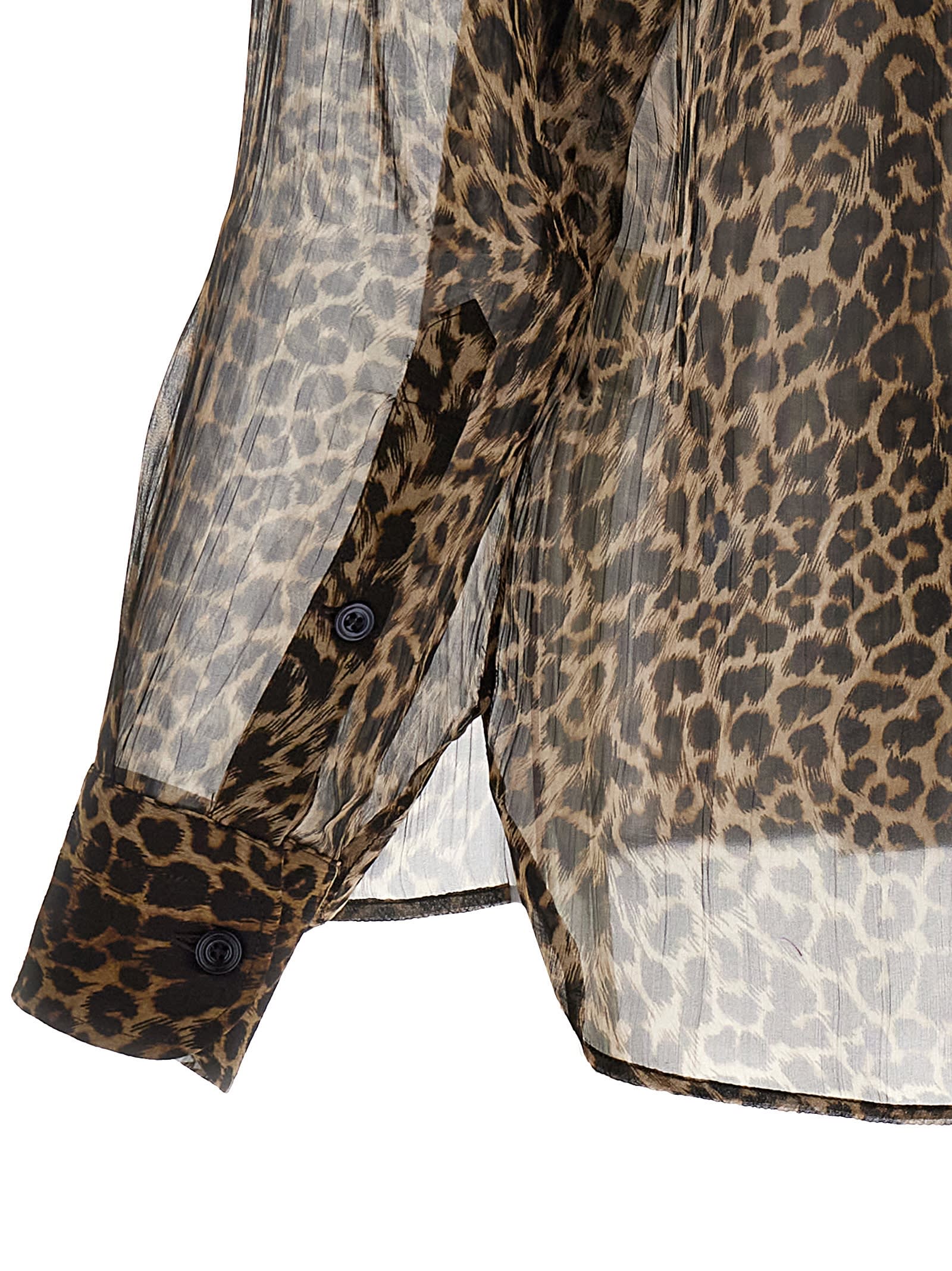 Tom Ford Semi-transparent Silk Chiffon Shirt In Leopard Brown & Black