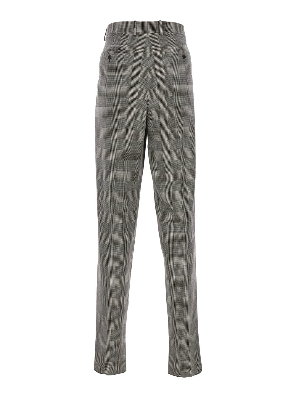 Saint Laurent Grey High Waisted Pants With All-over Prince Of Wales Motif In Wool Man In Gray