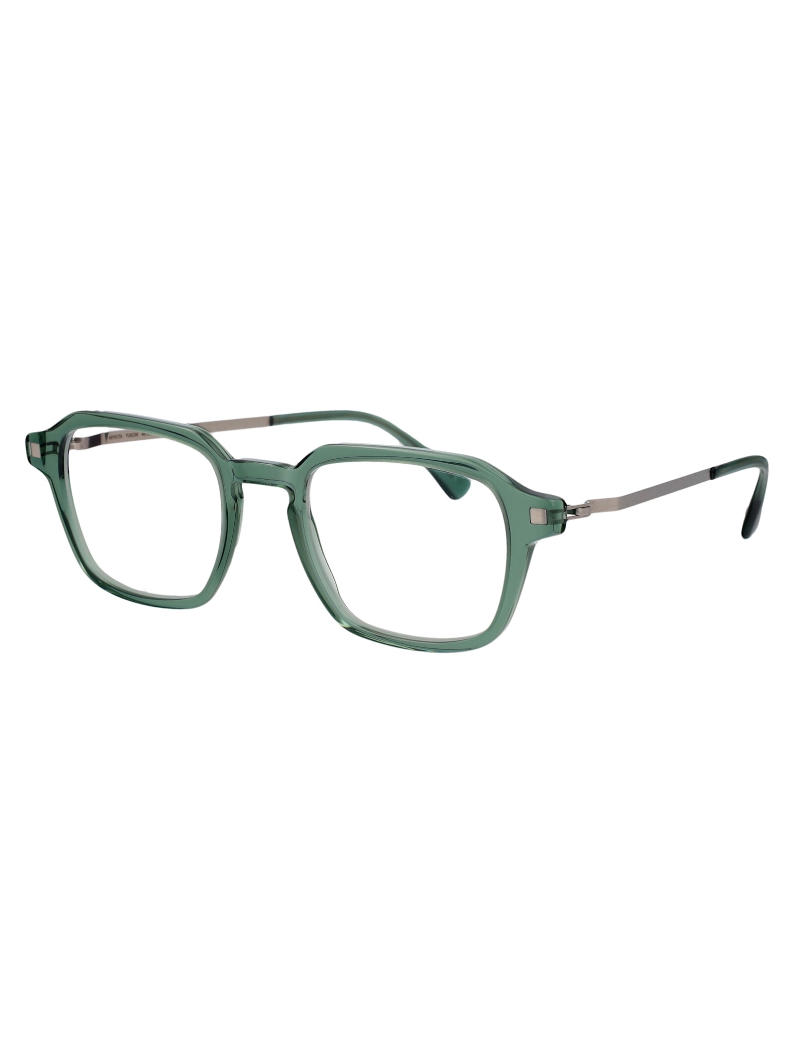 Shop Mykita Yukon Glasses In C191-cypress Green/shiny Silve