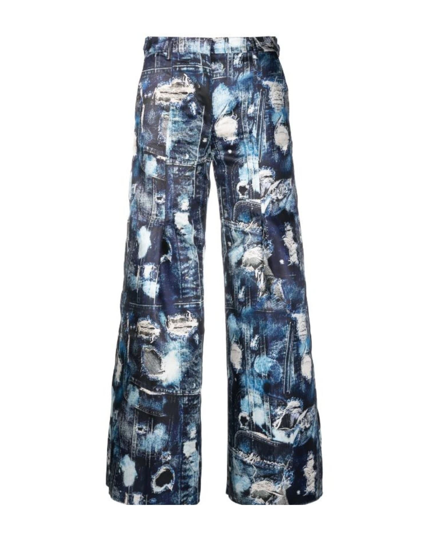 Cropped Trousers With Wide Leg And Iconic Runway Denim-effect Pattern.