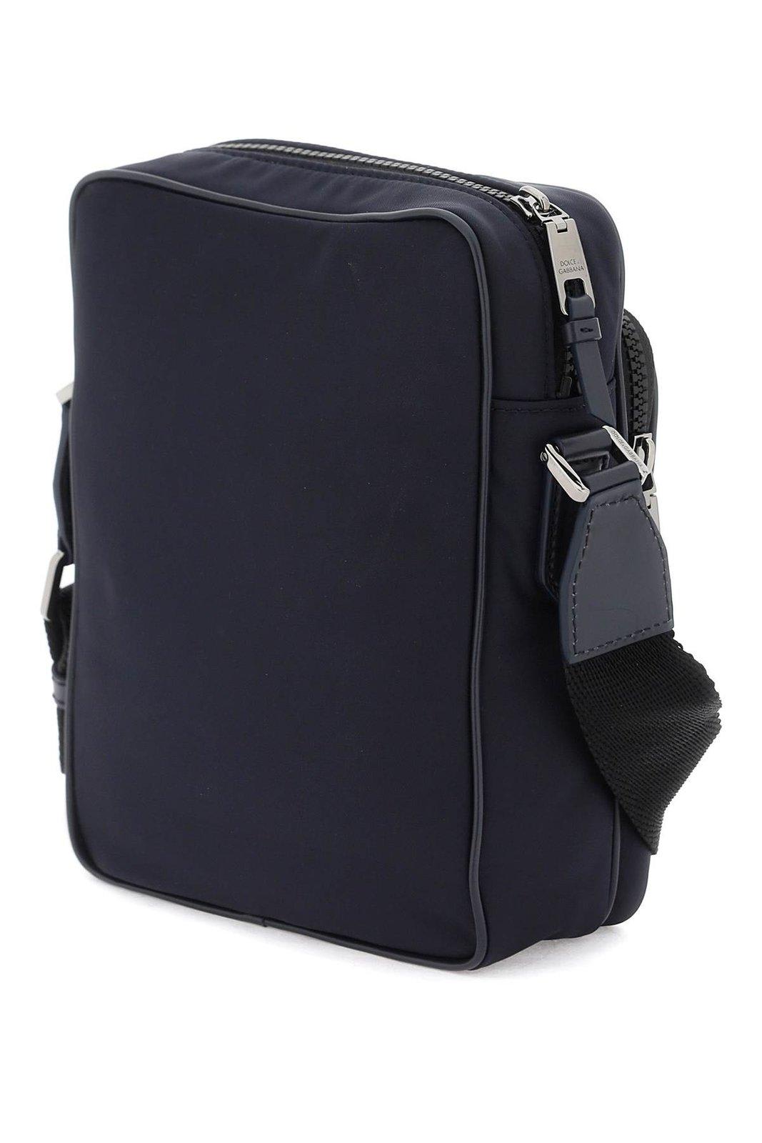 Shop Dolce & Gabbana Logo-printed Zipped Shoulder Bag In Blue