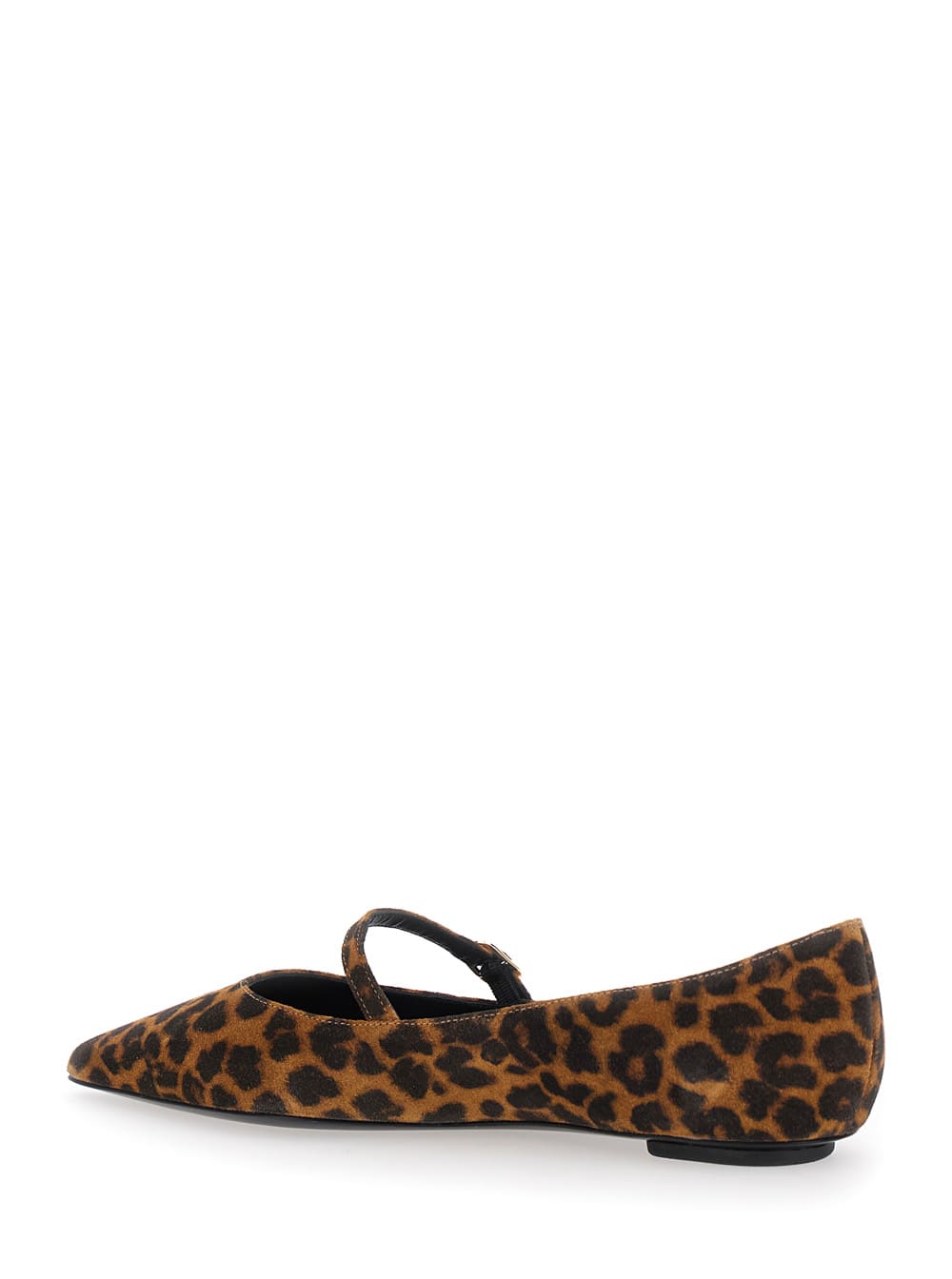 Stuart Weitzman Emilia Brown Ballet Shoes With Adjustable Strap Closure And All-over Leopard Motif In Suede Woman