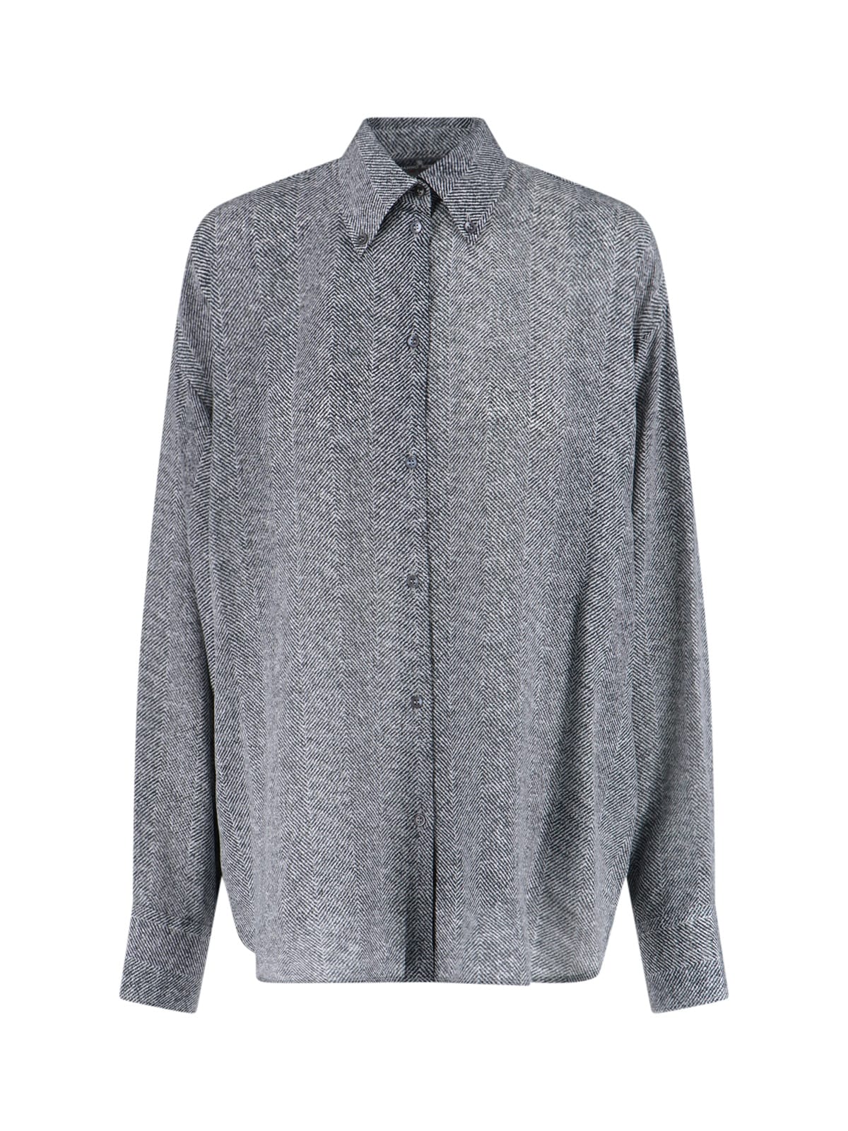 Ermanno Scervino Casual Long Sleeve Herringbone Pattern Top In Gray