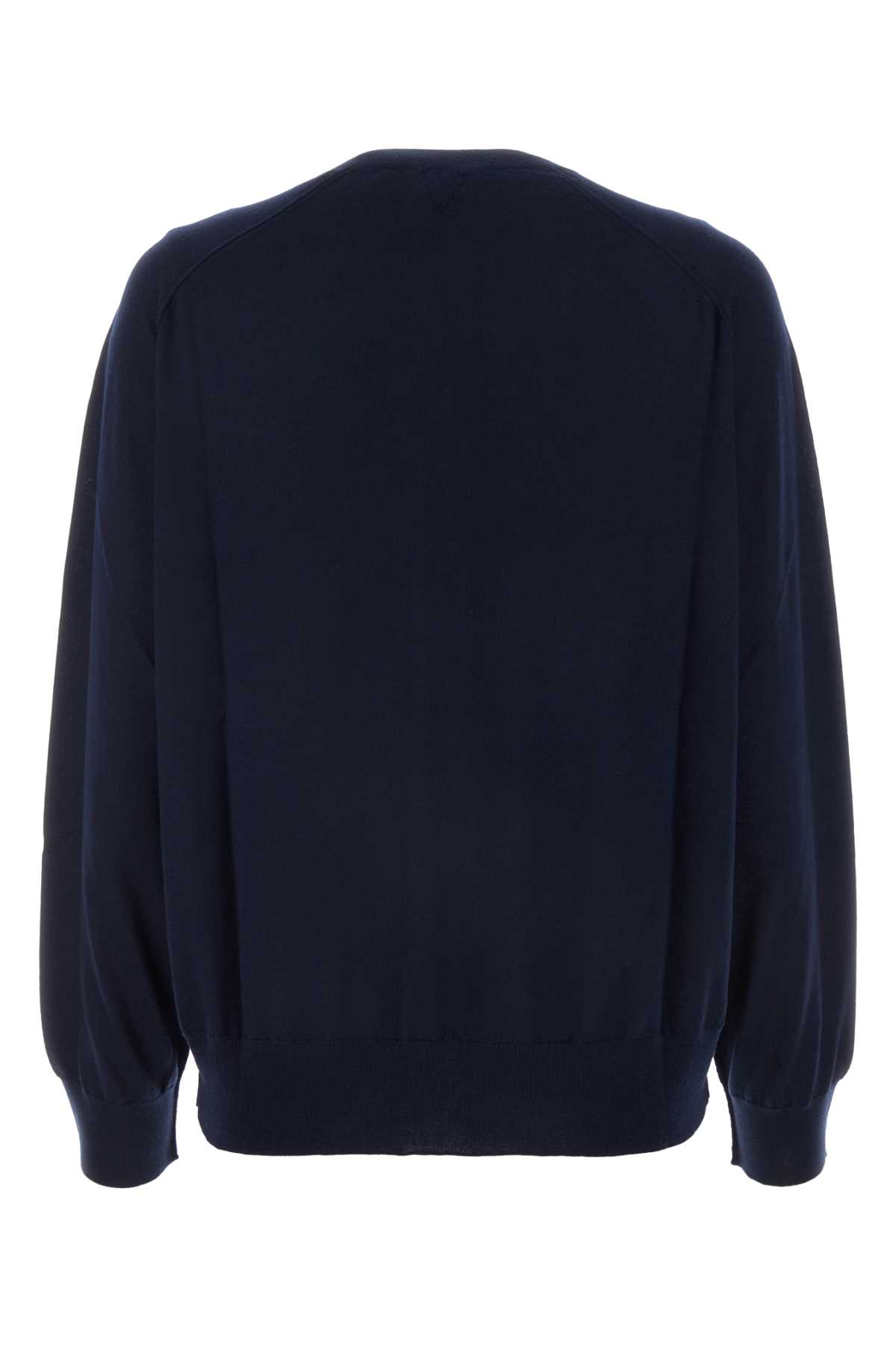 Shop Bottega Veneta Navy Blue Stretch Linen Blend Cardigan