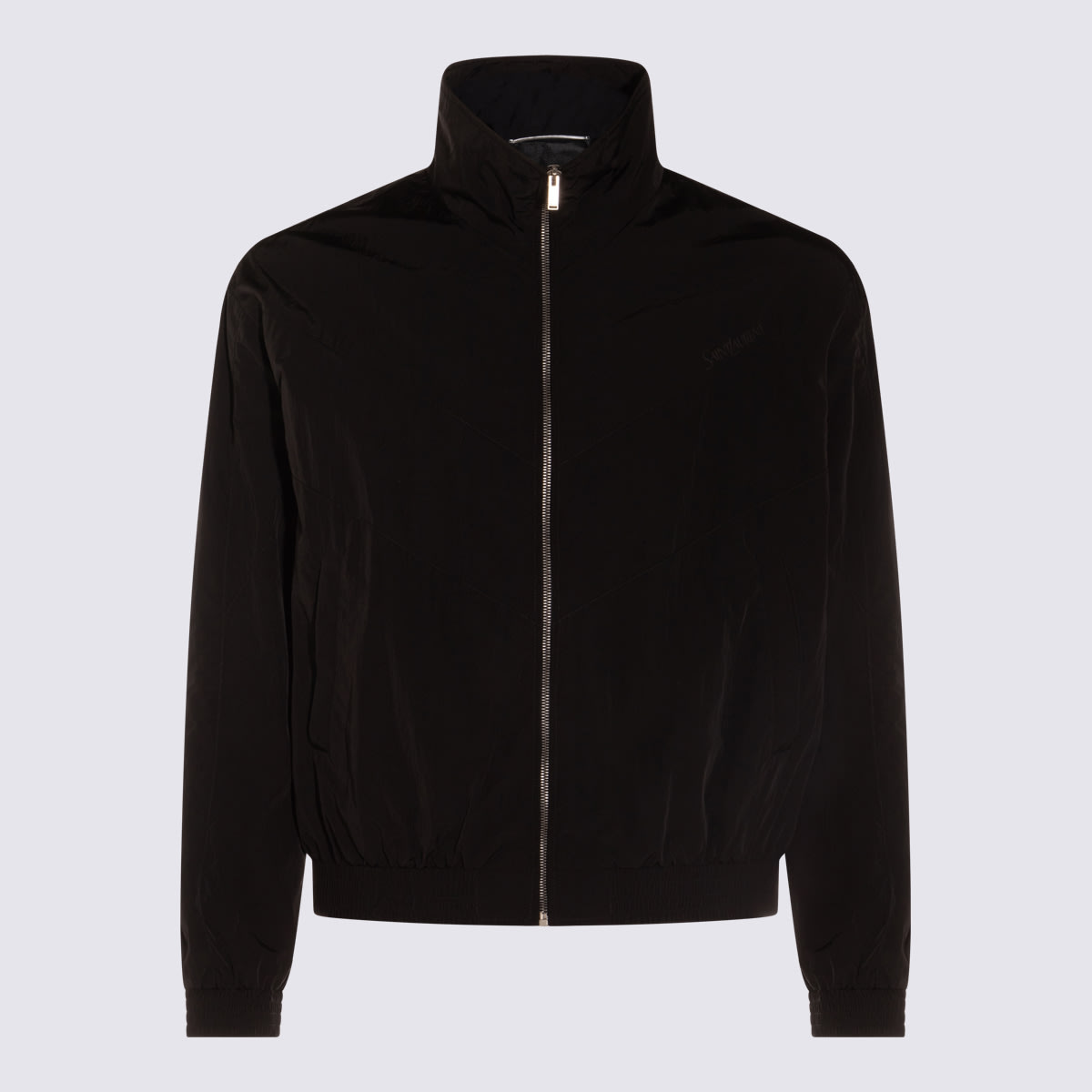 Saint Laurent Black Jacket With High Neck And Logo Lettering On The Front In Tech Fabric Man