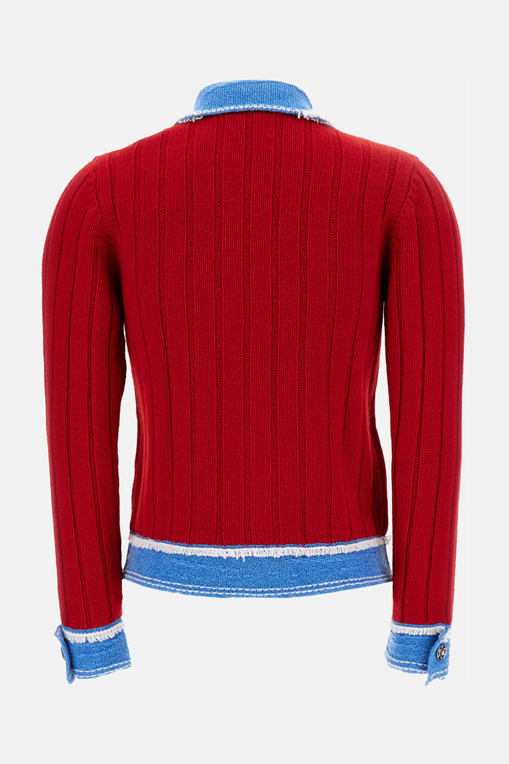 Barrie Ribbed-knit Denim-trimmed Jacket In Red