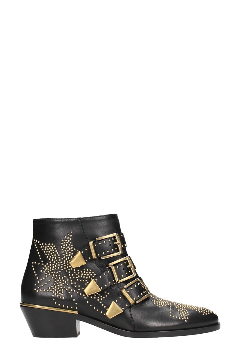 Chloé Susan Studded Leather Ankle Boots In Black