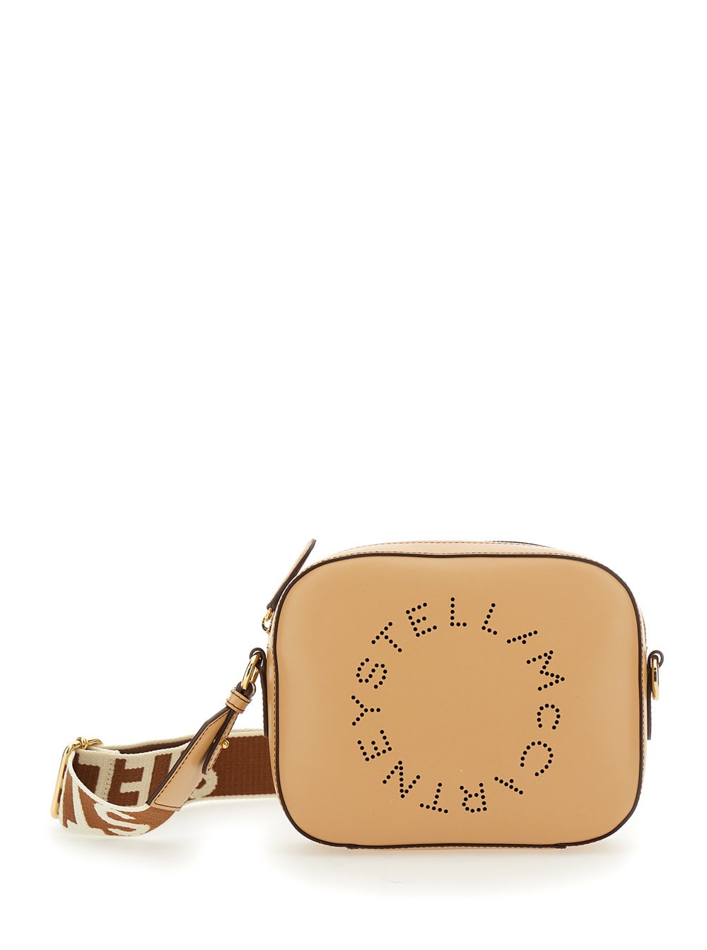 Beige Crossbody Bag With Perforated Logo In Faux Leather Woman