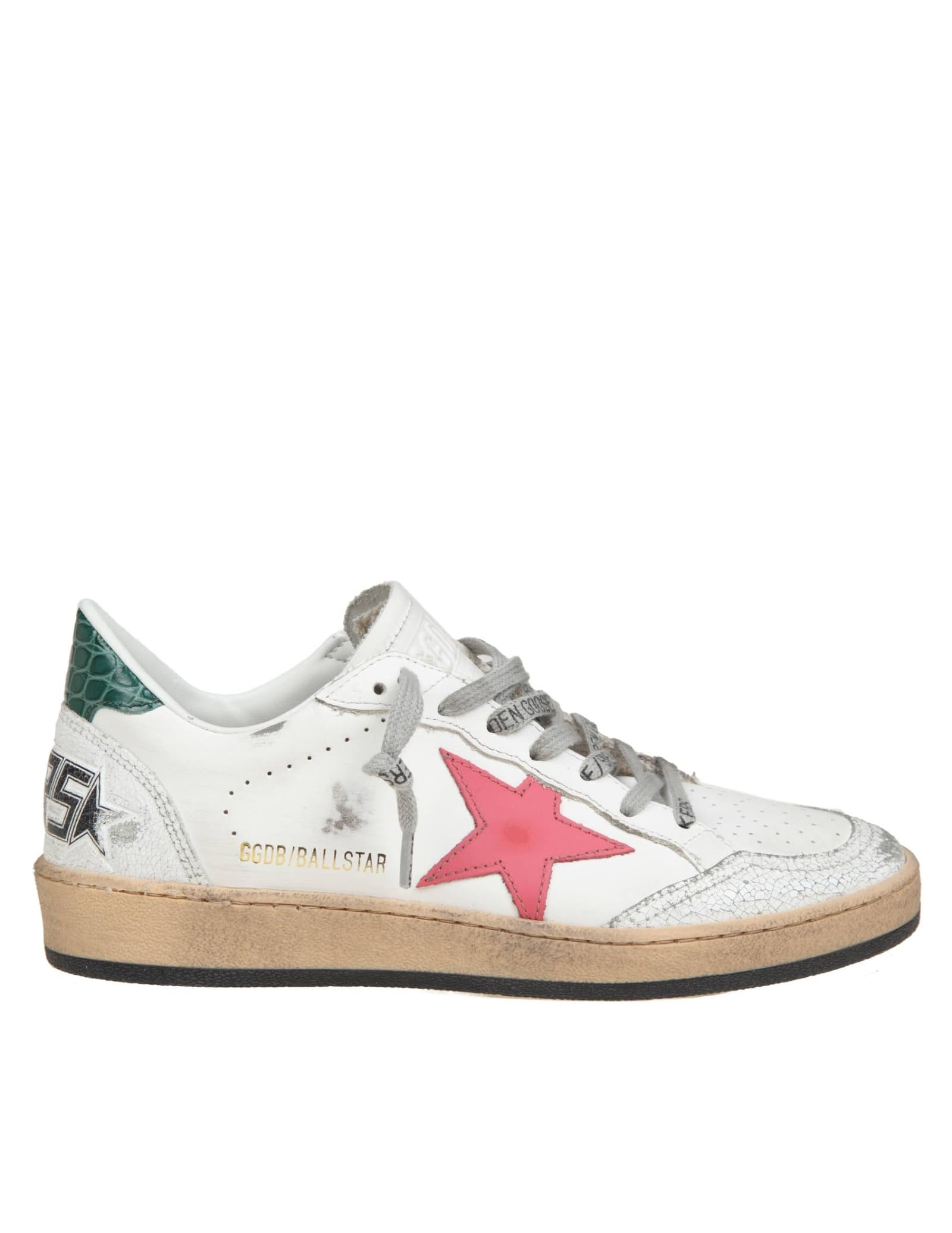 Golden Goose Ballstar In White And Pink Leather In Neutral