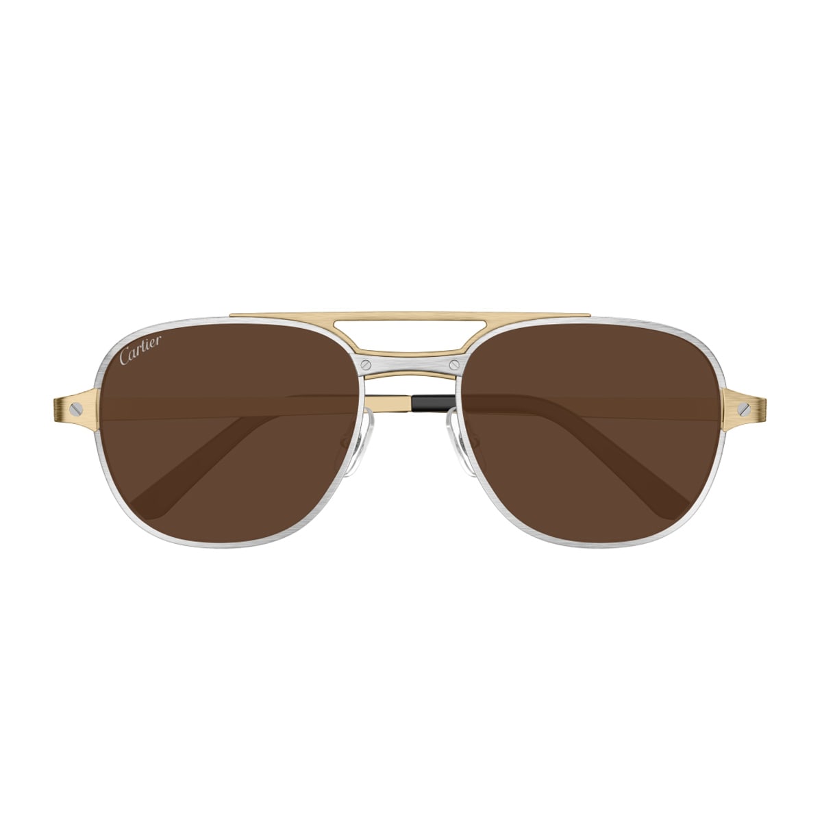 Cartier Eyewear Cartier Ct0477s Santos De Cartier 004 Silver Gold Brown Polarized Glasses