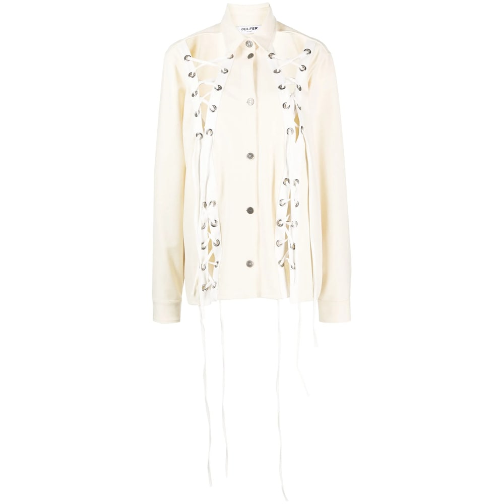 Julfer Alex Lace-up Wool Jacket In Neutral