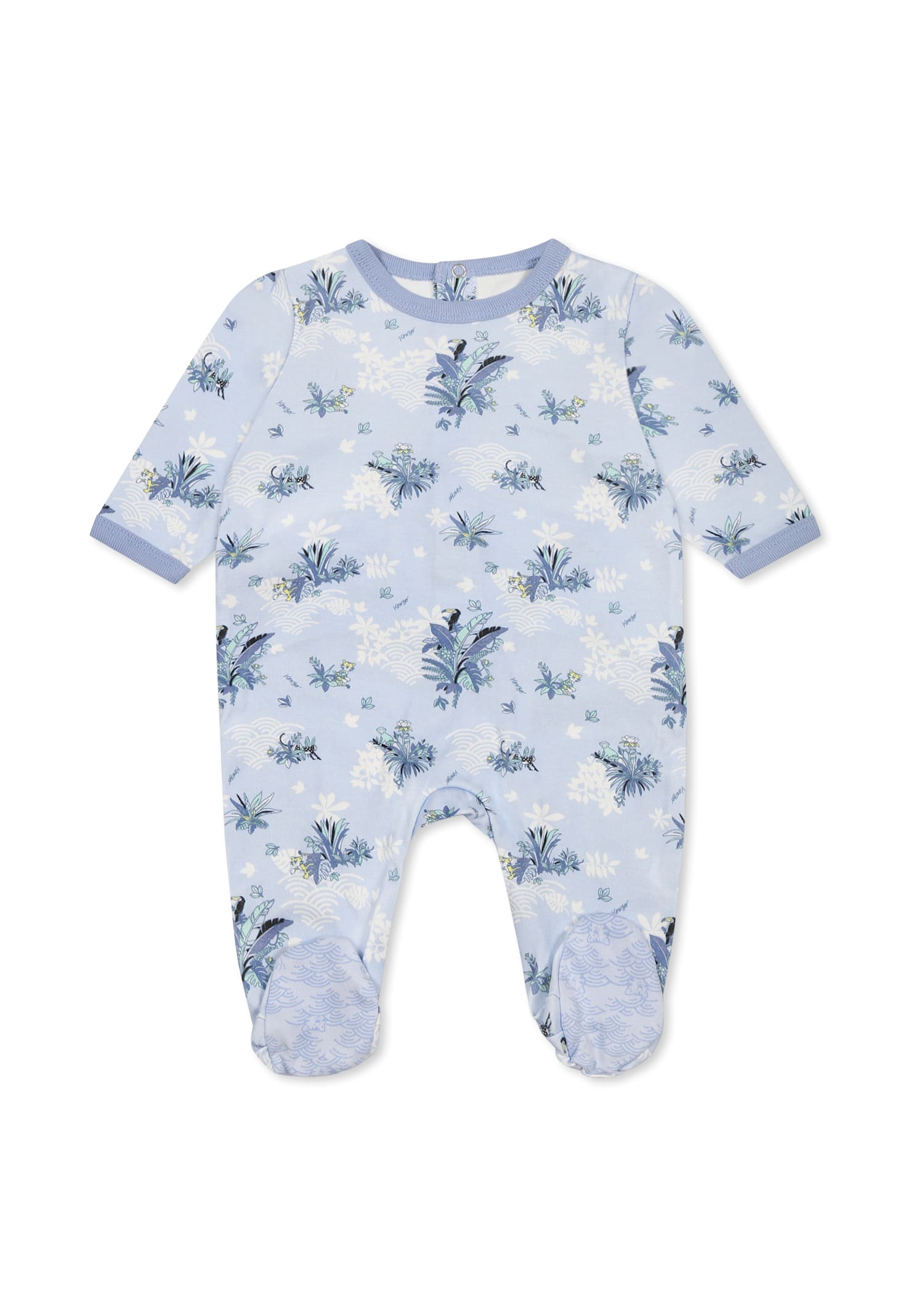 Kenzo Light Blue Babygrow Set For Baby Boy With Jungle Print In Light Blue