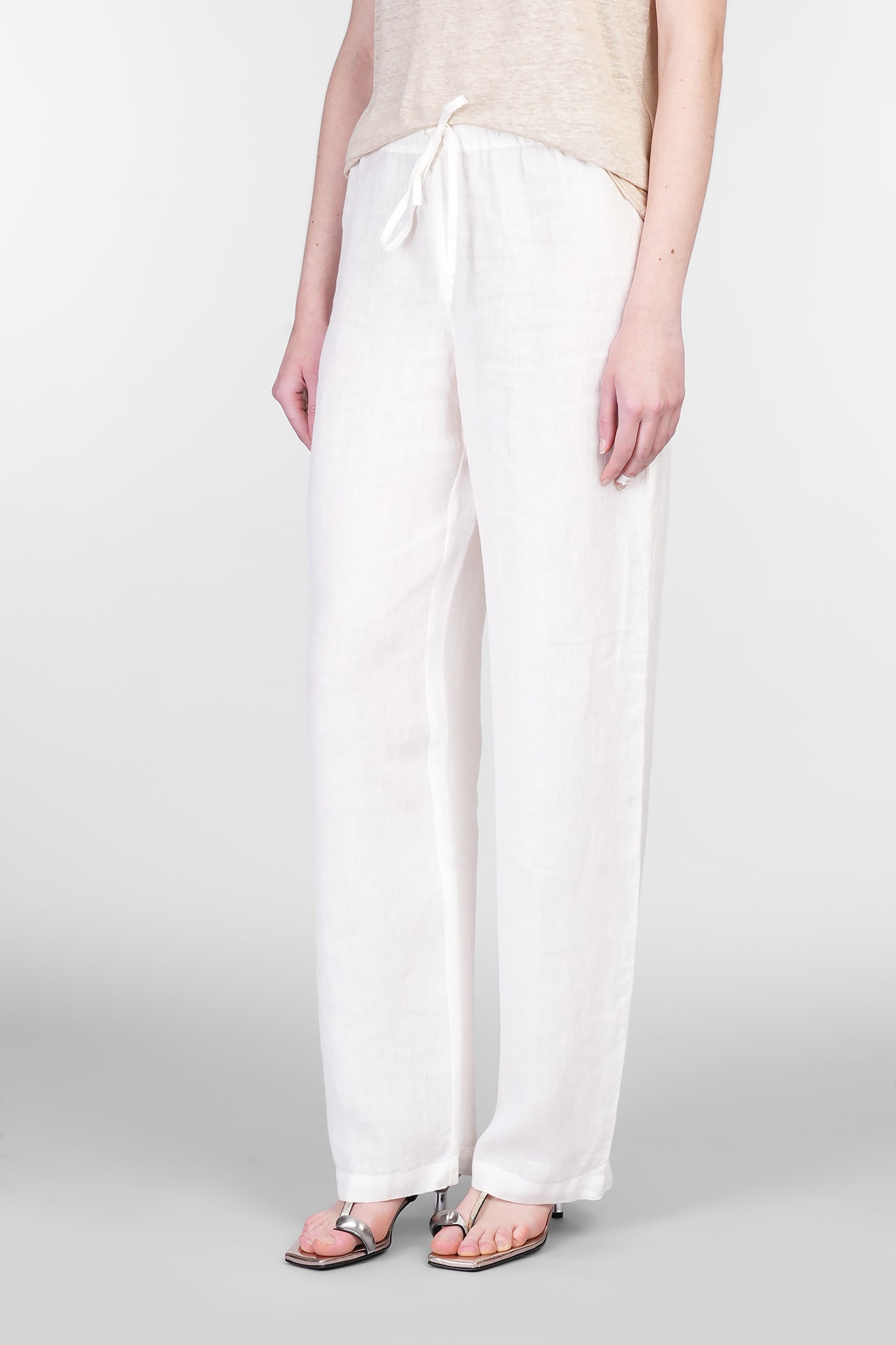 120% Lino Relaxed Wide-leg Linen Pants With Drawstring Waist