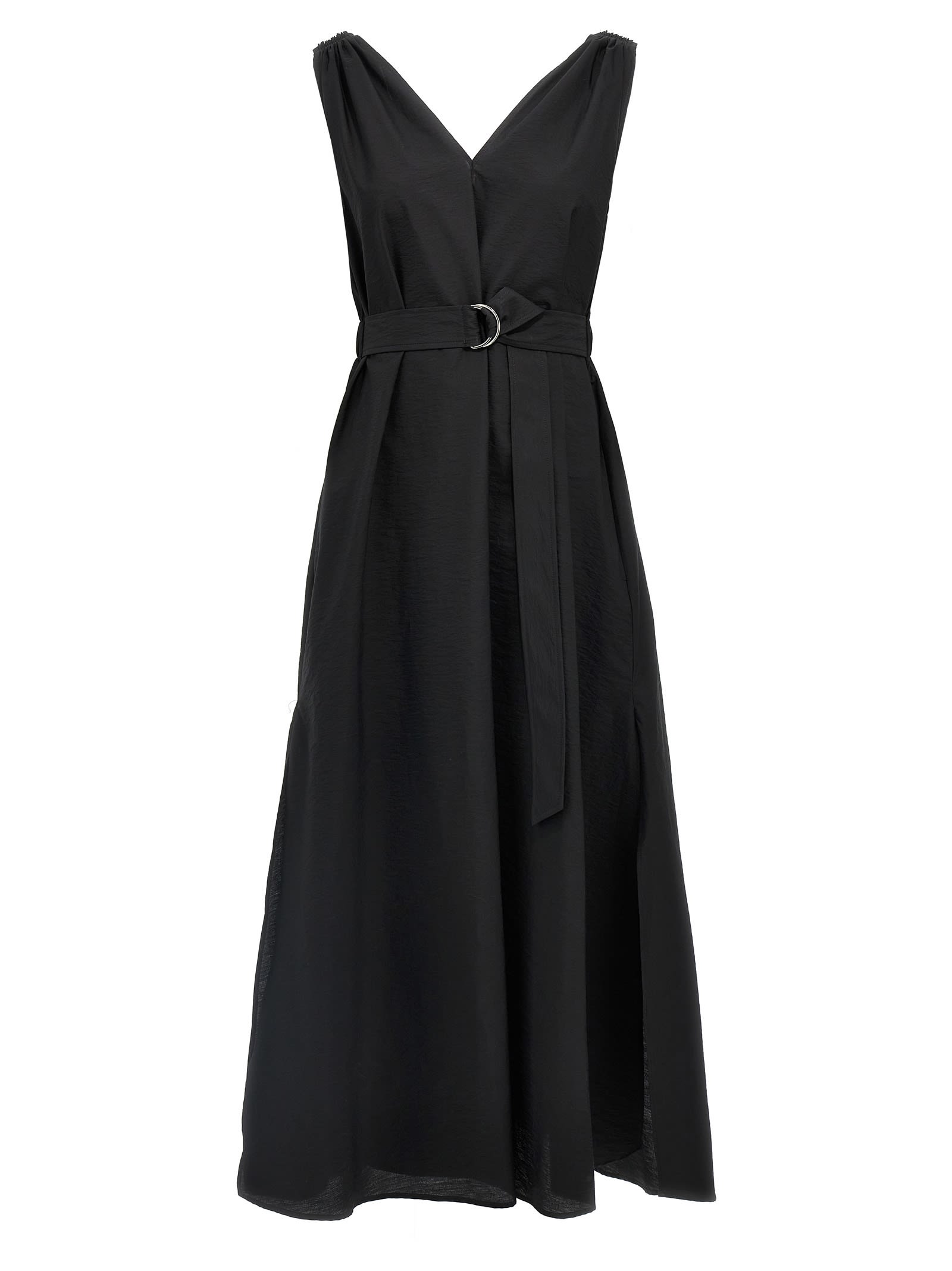 Brunello Cucinelli Women Techno Cotton Poplin Dress With Belt And Precious Shoulder Detail