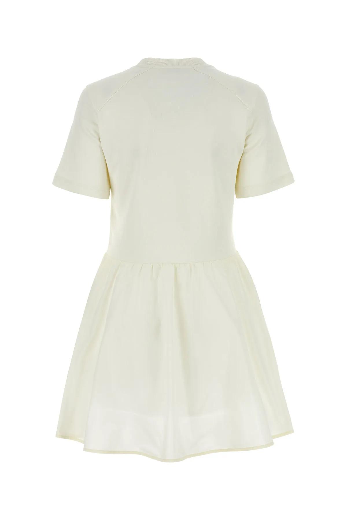 Shop Moncler Ivory Cotton Mni Dress In White