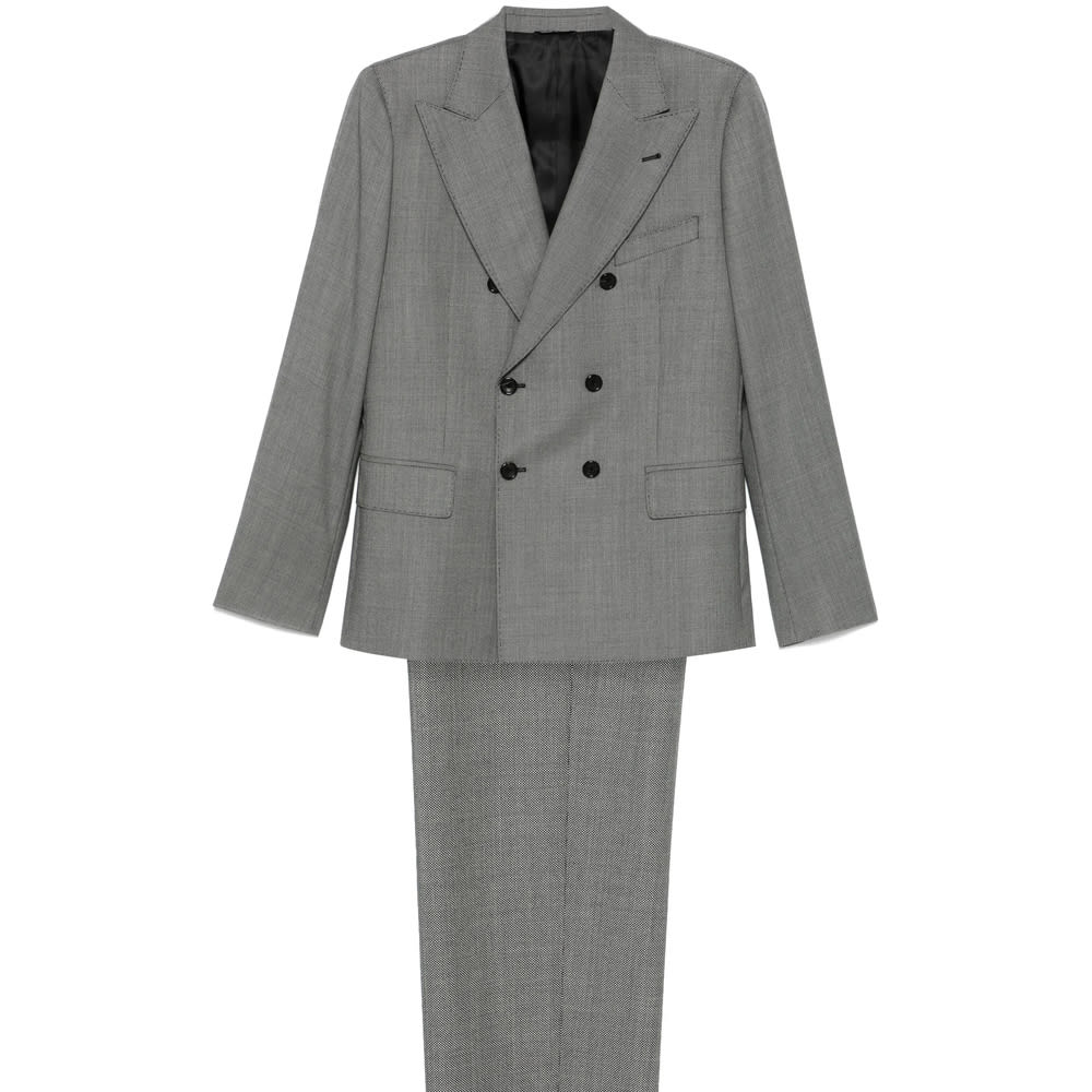 Reveres 1949 Double-breasted Checked-pattern Suit In Gray