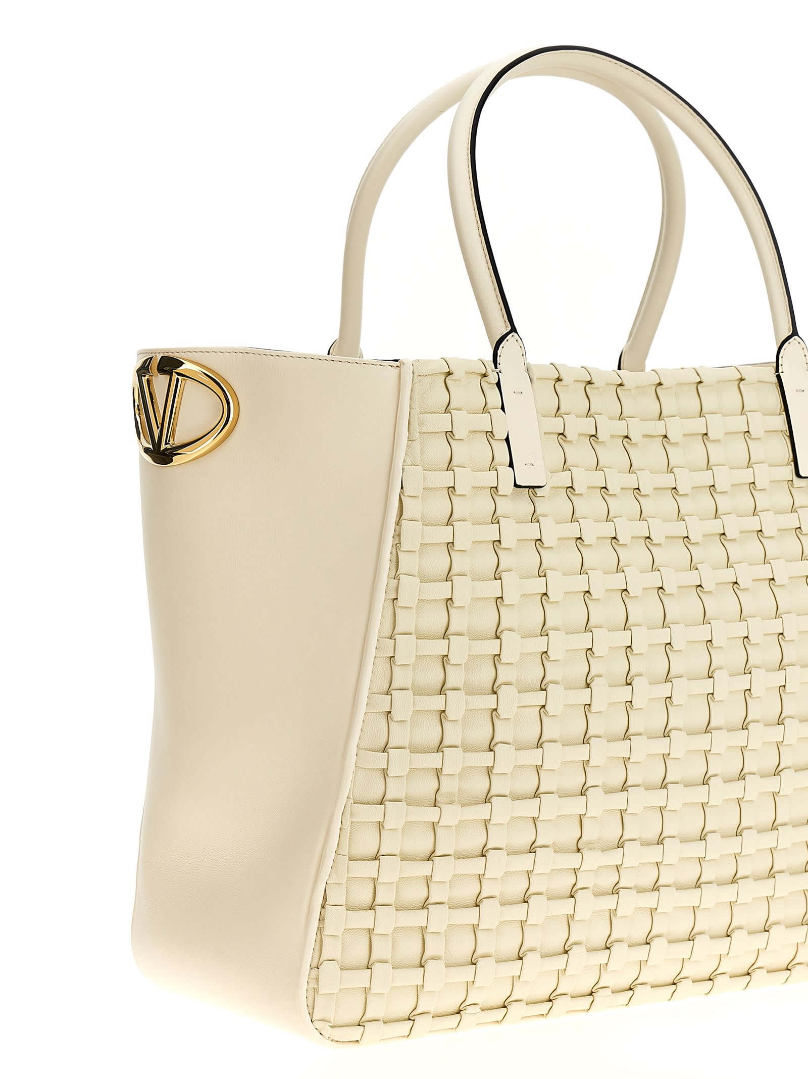 Shop Valentino Garavani Vlogo Side Shopping Bag In White