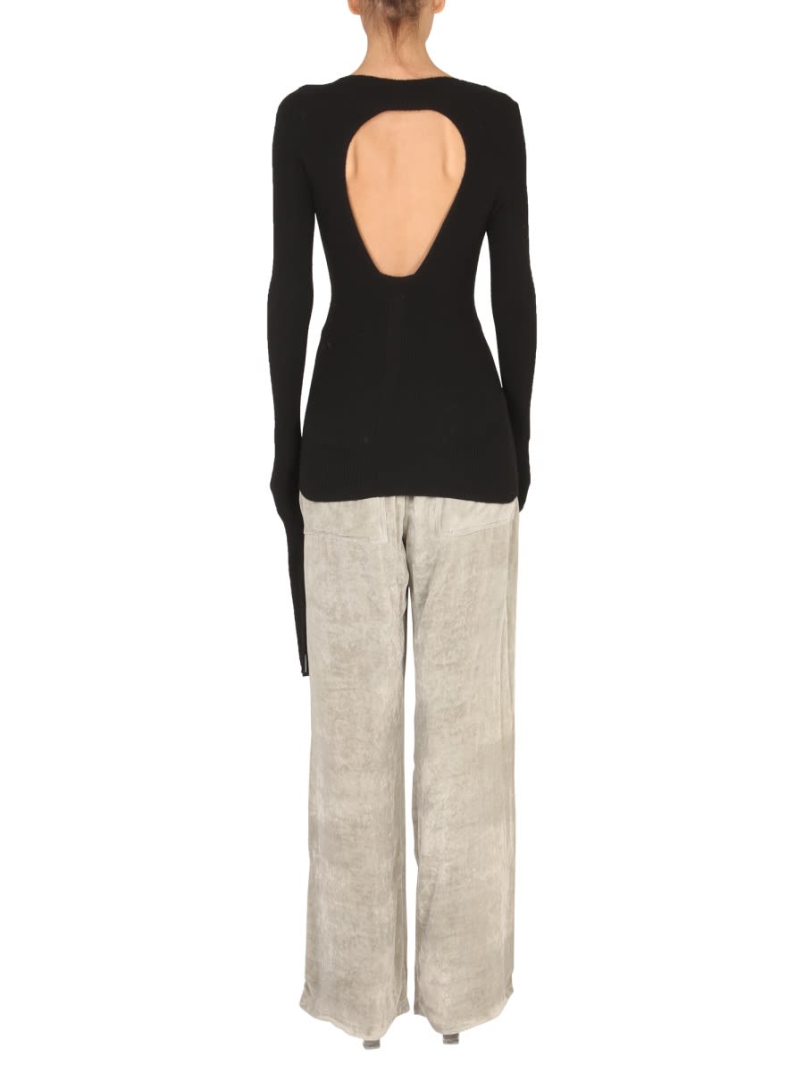 Shop Rick Owens Sweater With Oversized Sleeves And Cut-out In Black