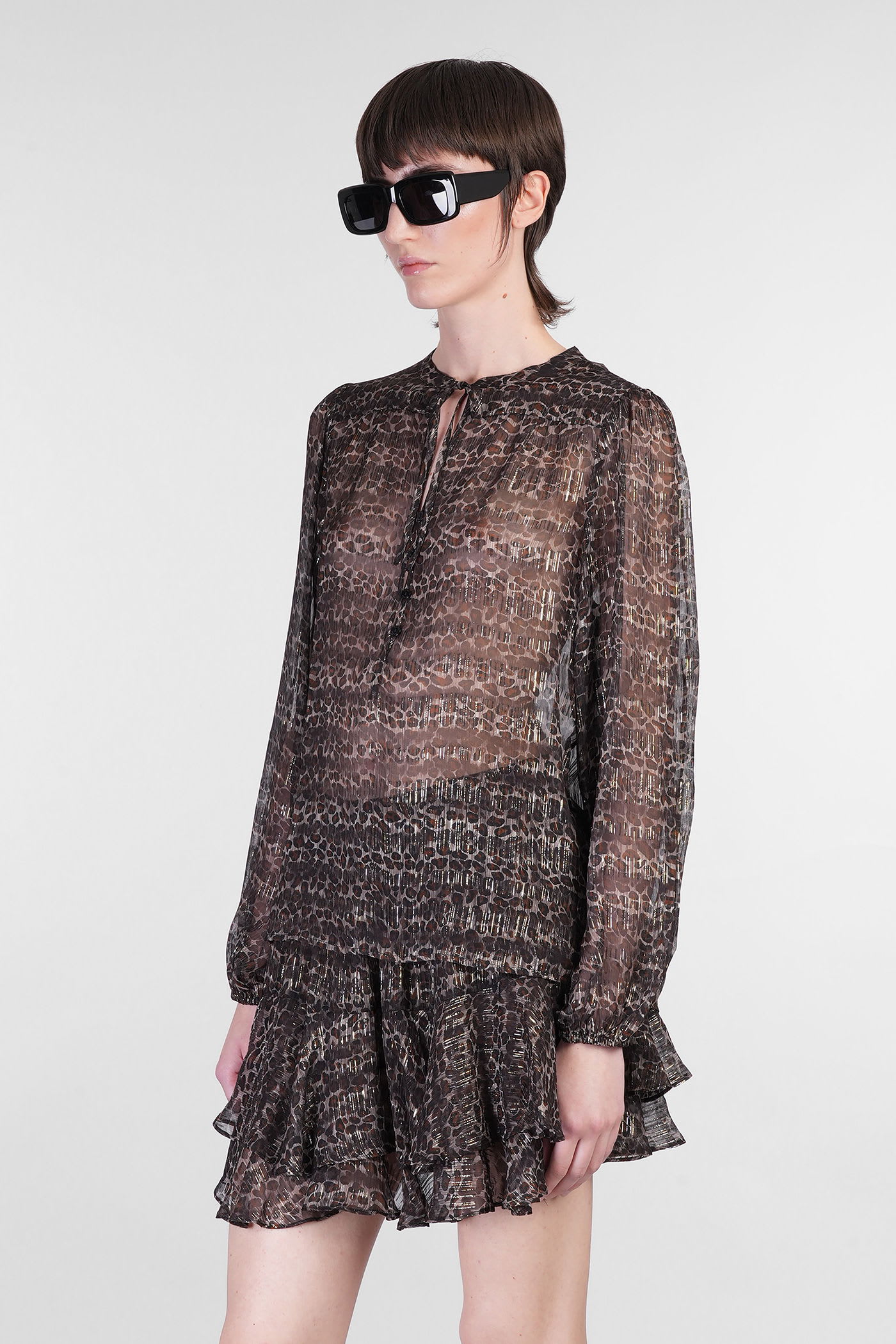 Mc2 Saint Barth Harper Blouse In Animalier Viscose In Black