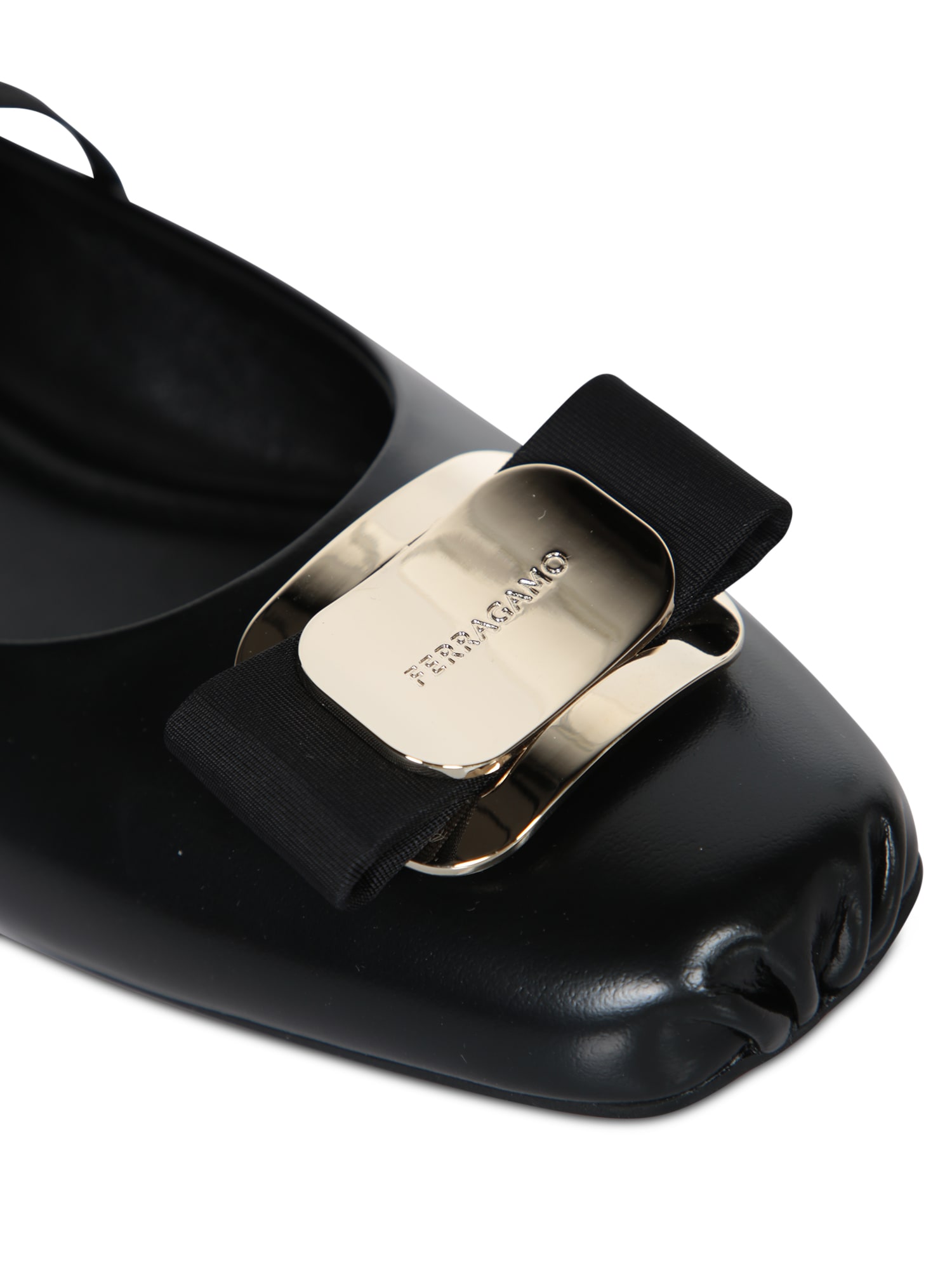 Ferragamo Zina Leather Bow Mary Jane Ballerina Flats In Black