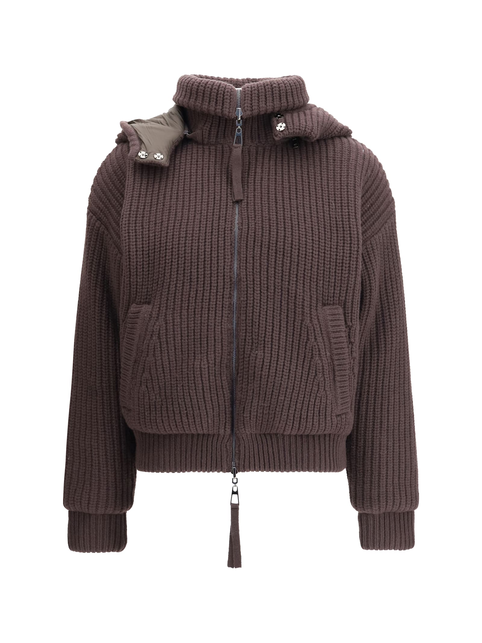 P.a.r.o.s.h P. A.r. O.s. H. Reversible Ribbed Knit Jacket With Hood In Brown