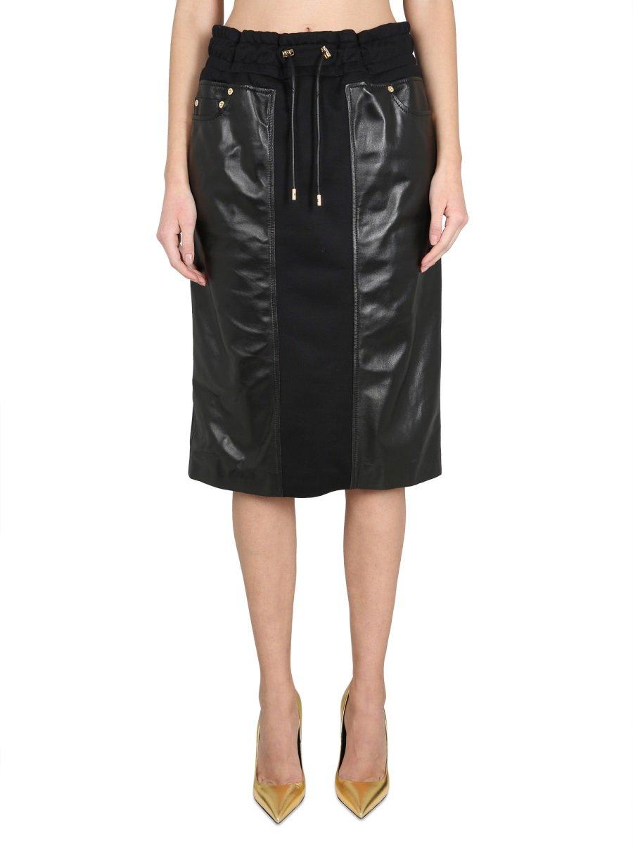 Drawstring Leather Midi Skirt