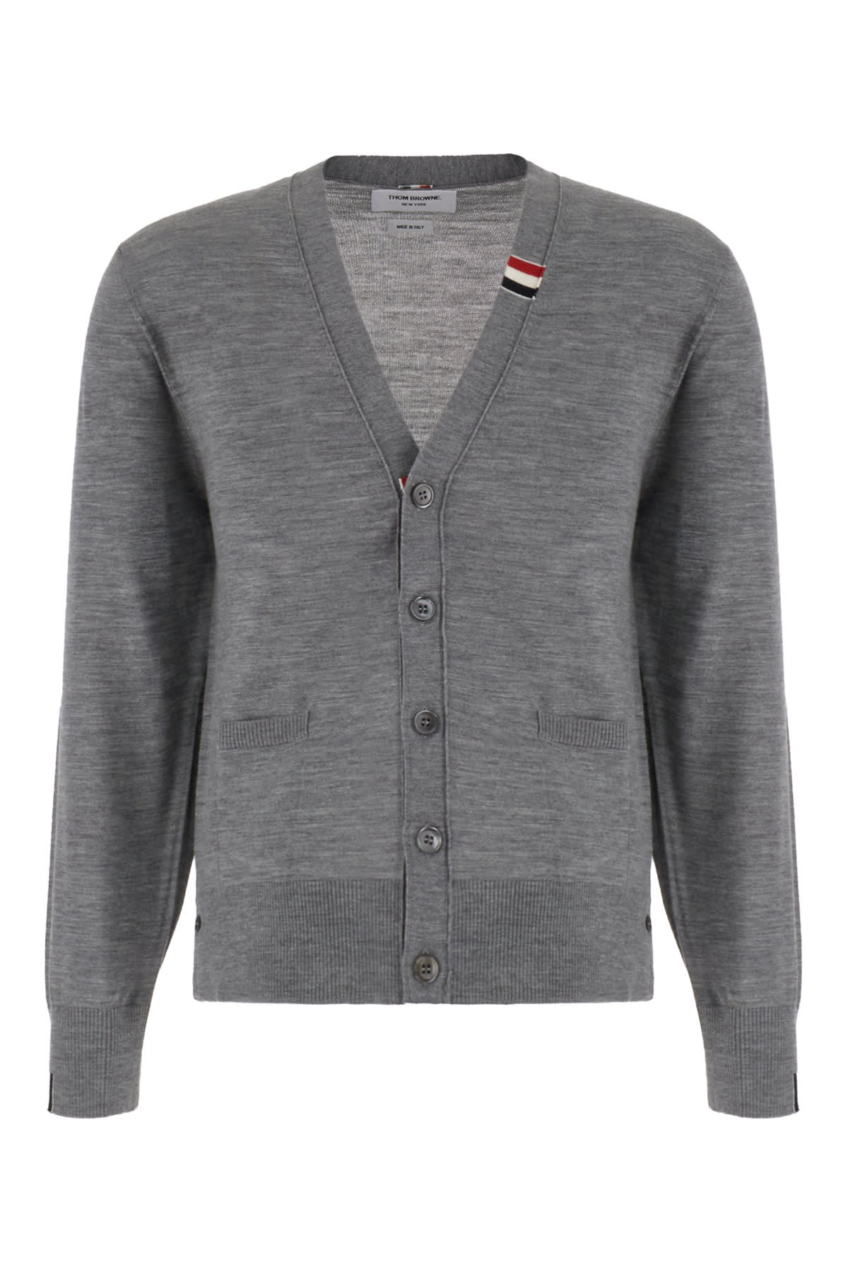 Shop Thom Browne Grey Wool Blend Cardigan In 055