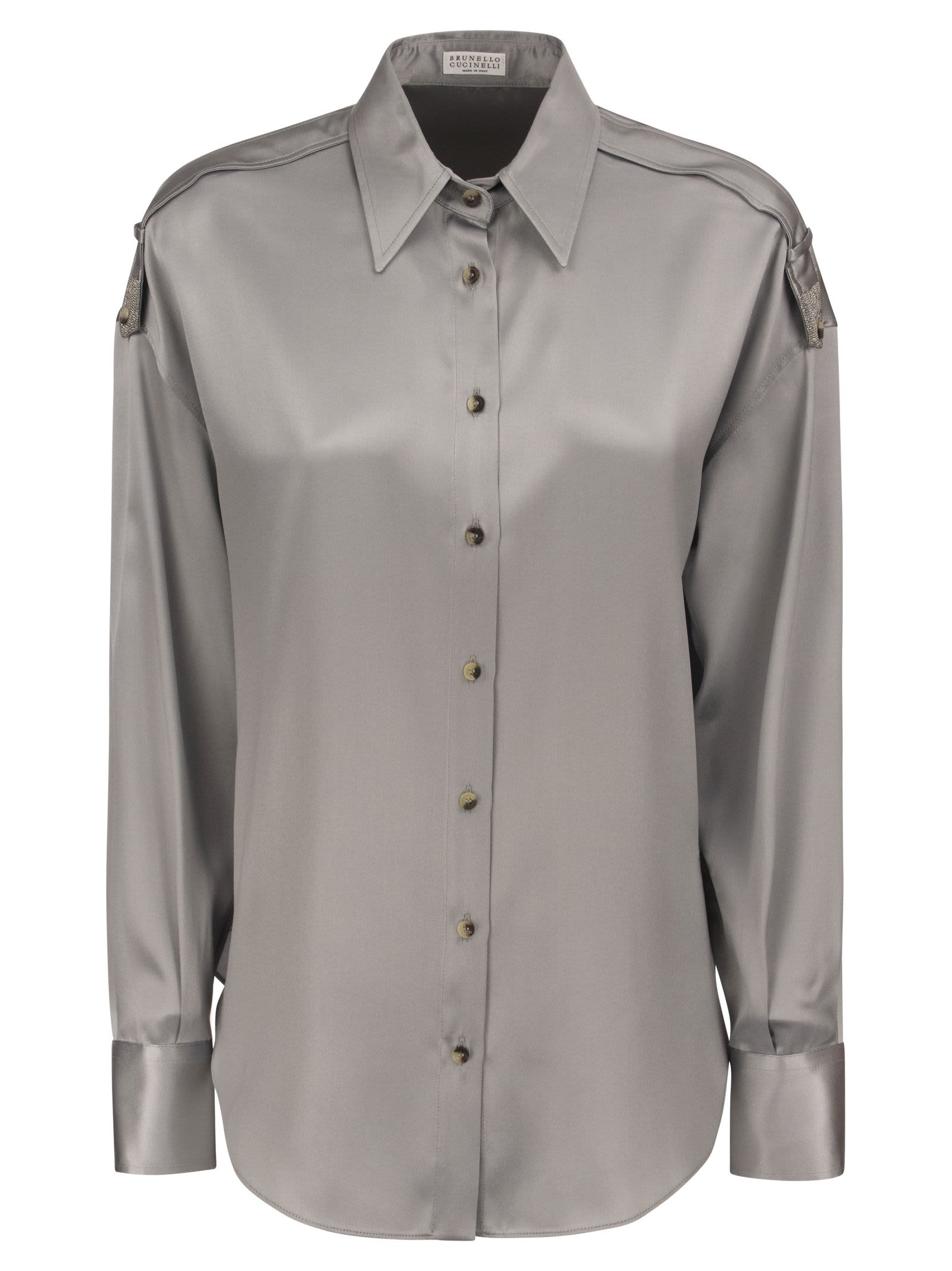 Brunello Cucinelli Silk Blend Satin Shirt With Monile