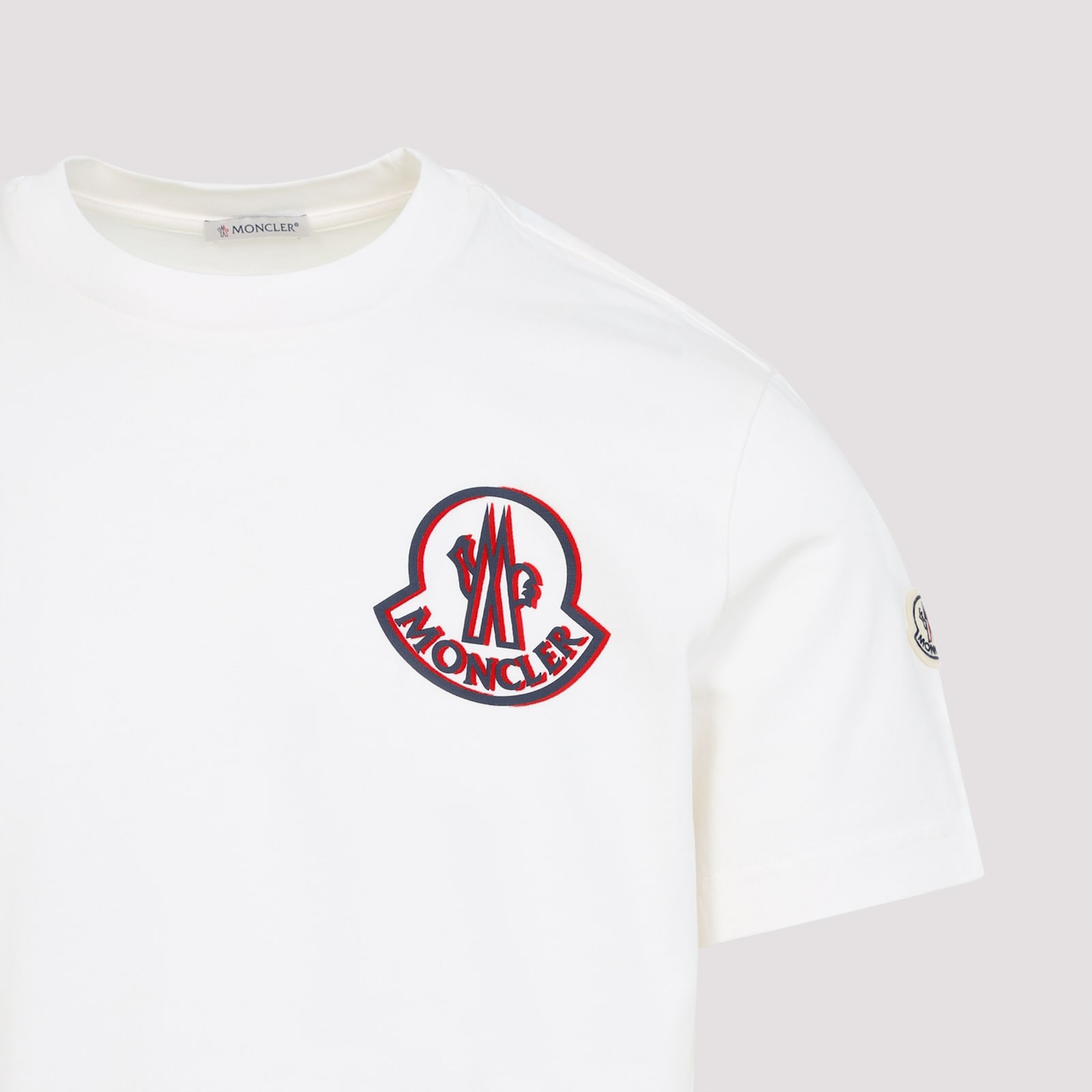 Moncler Flocked Logo T-shirt In Organic Cotton With Aesthetics In White
