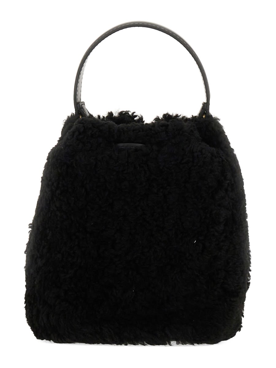 Shop Anya Hindmarch Shearling Bucket Bag In Black