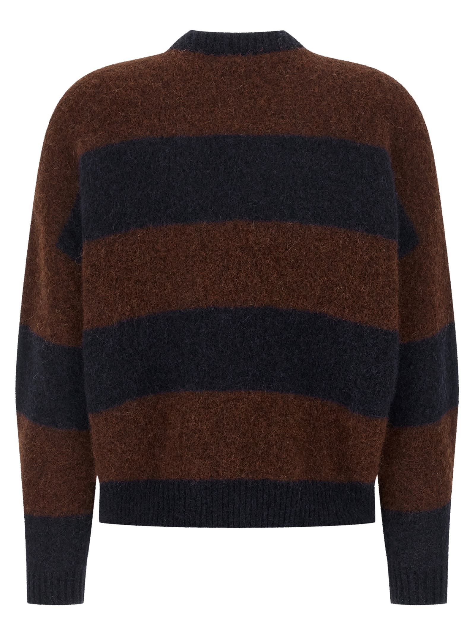 Weekend Max Mara Striped Crew Neck Long Sleeve Sweater In Brown
