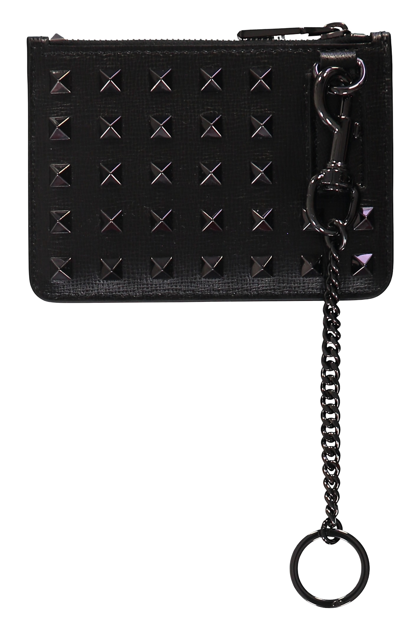 Valentino Leather Card Holder In Black