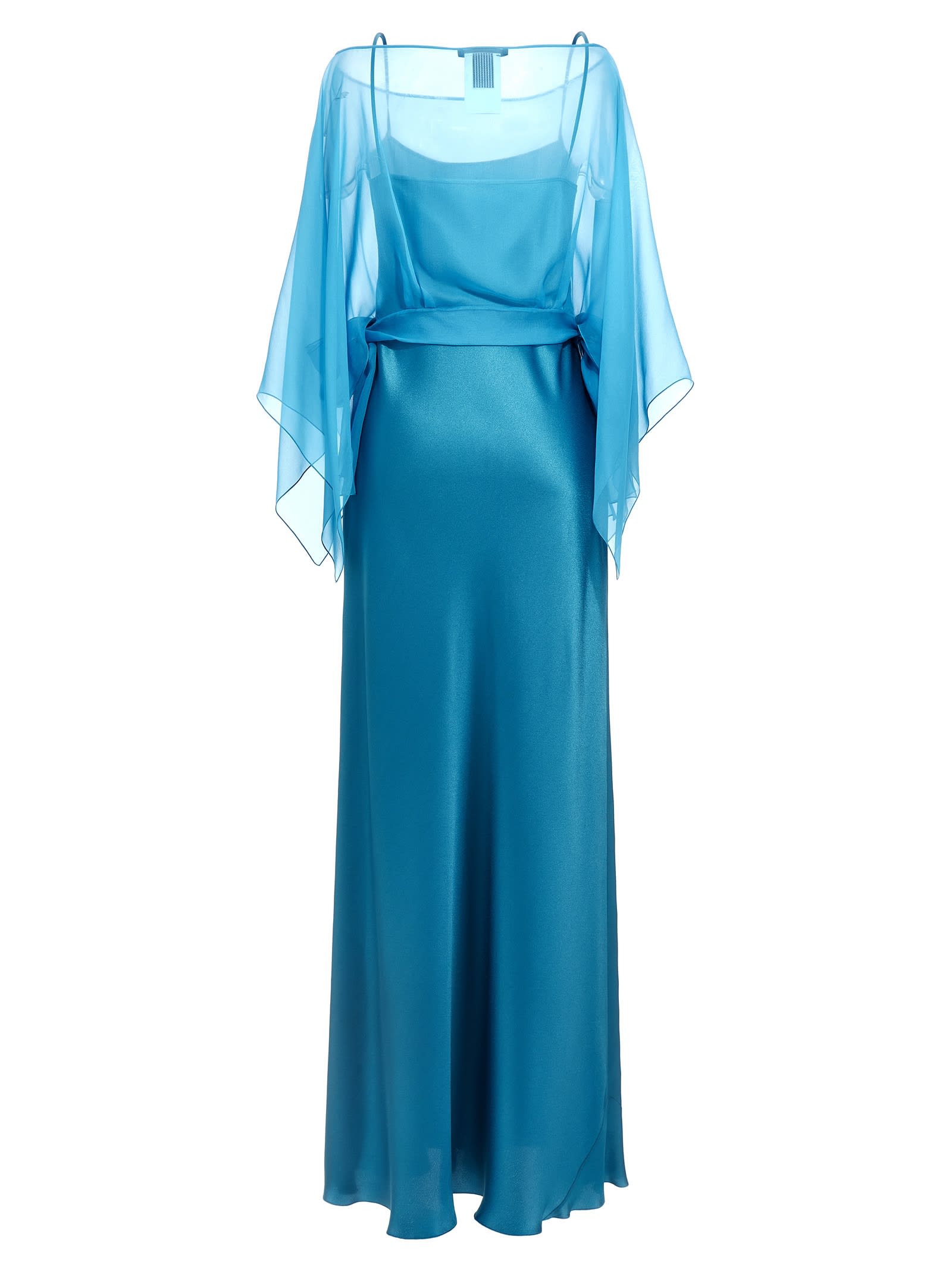 Alberta Ferretti Blue Long Dress With Layered Design And Upper Cape