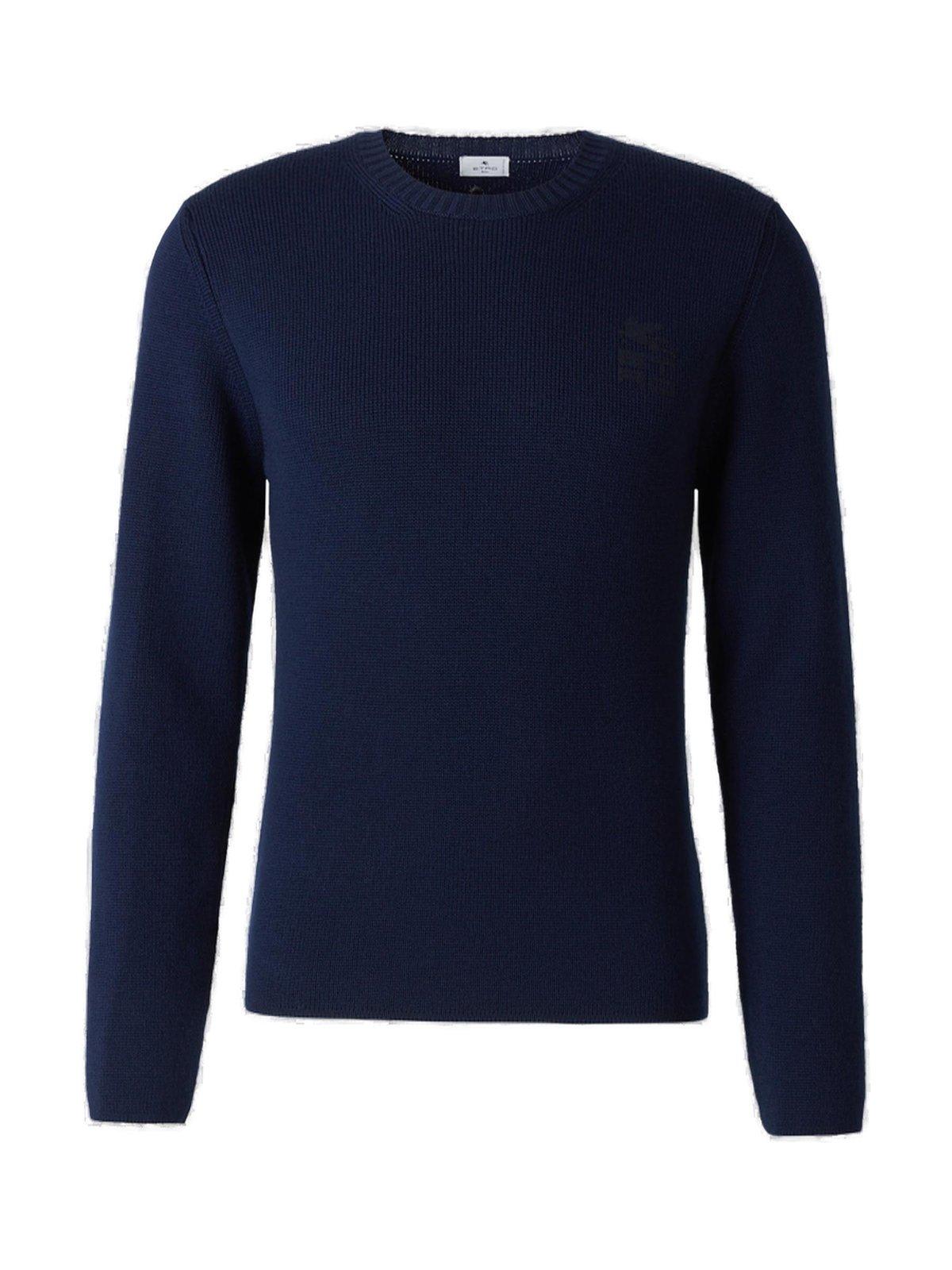 Shop Etro Logo Detailed Crewneck Jumper In Blu