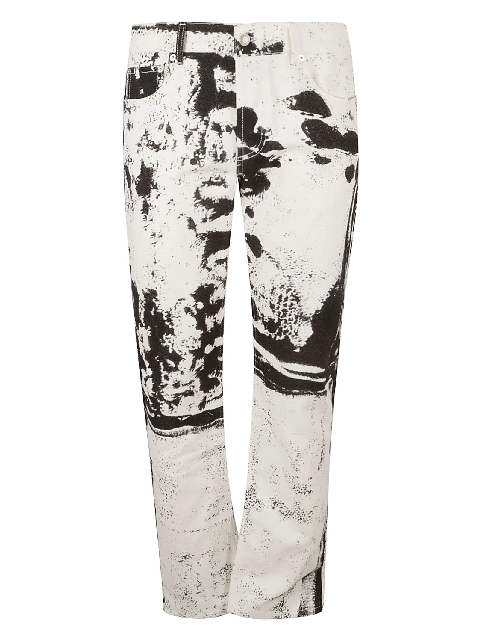 Alexander Mcqueen Panel Fold Print Jeans In White/black