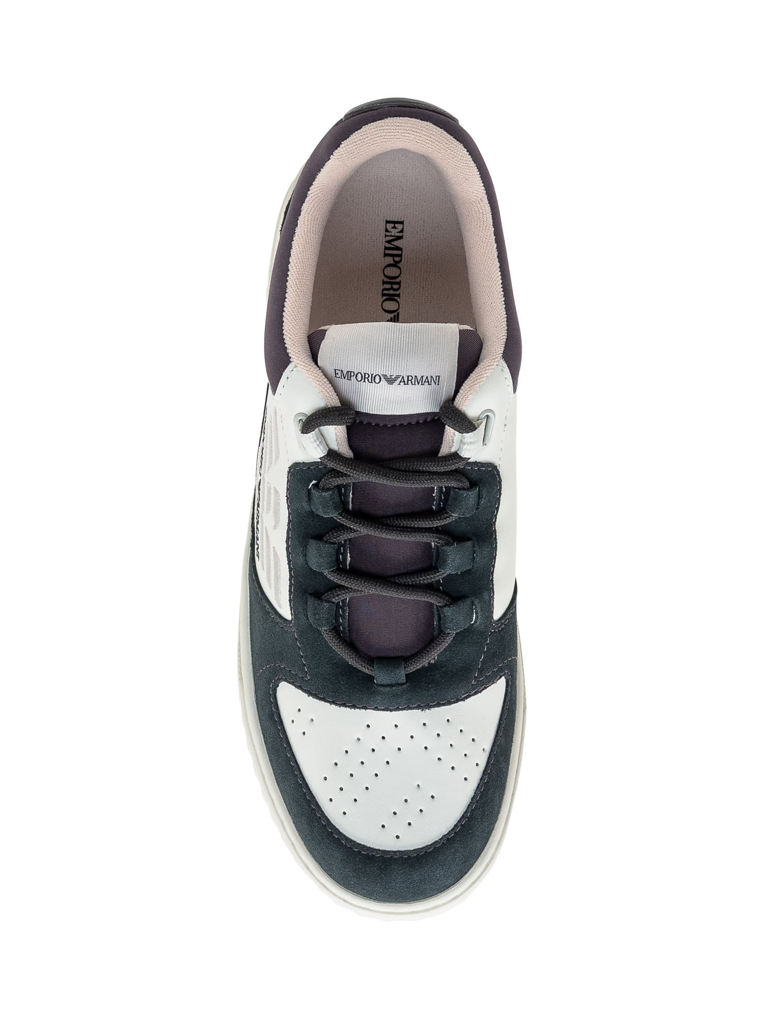 Shop Emporio Armani Sneaker In Off Wht+green+d.grey