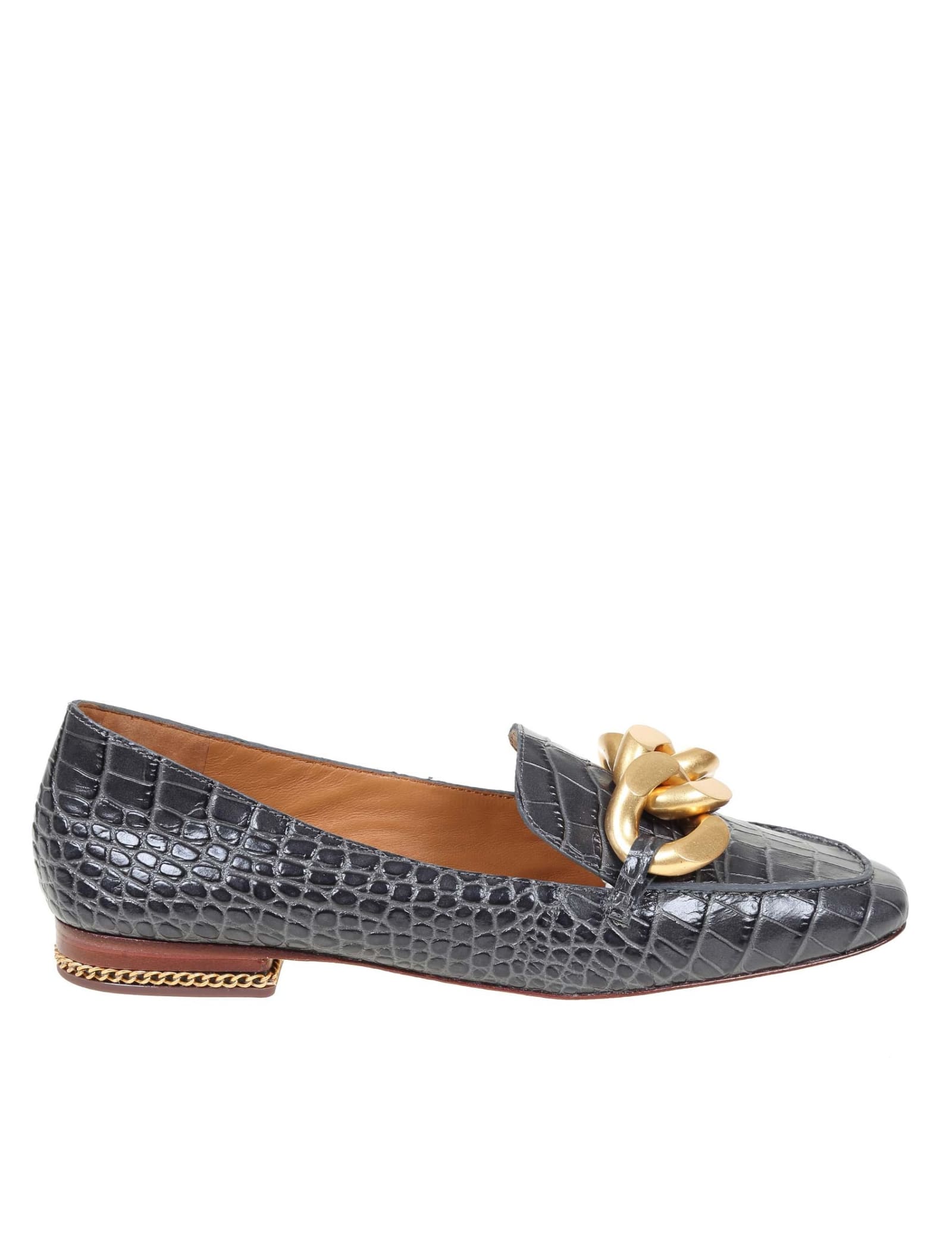 Tory Burch Leather Loafers With Gold Chain