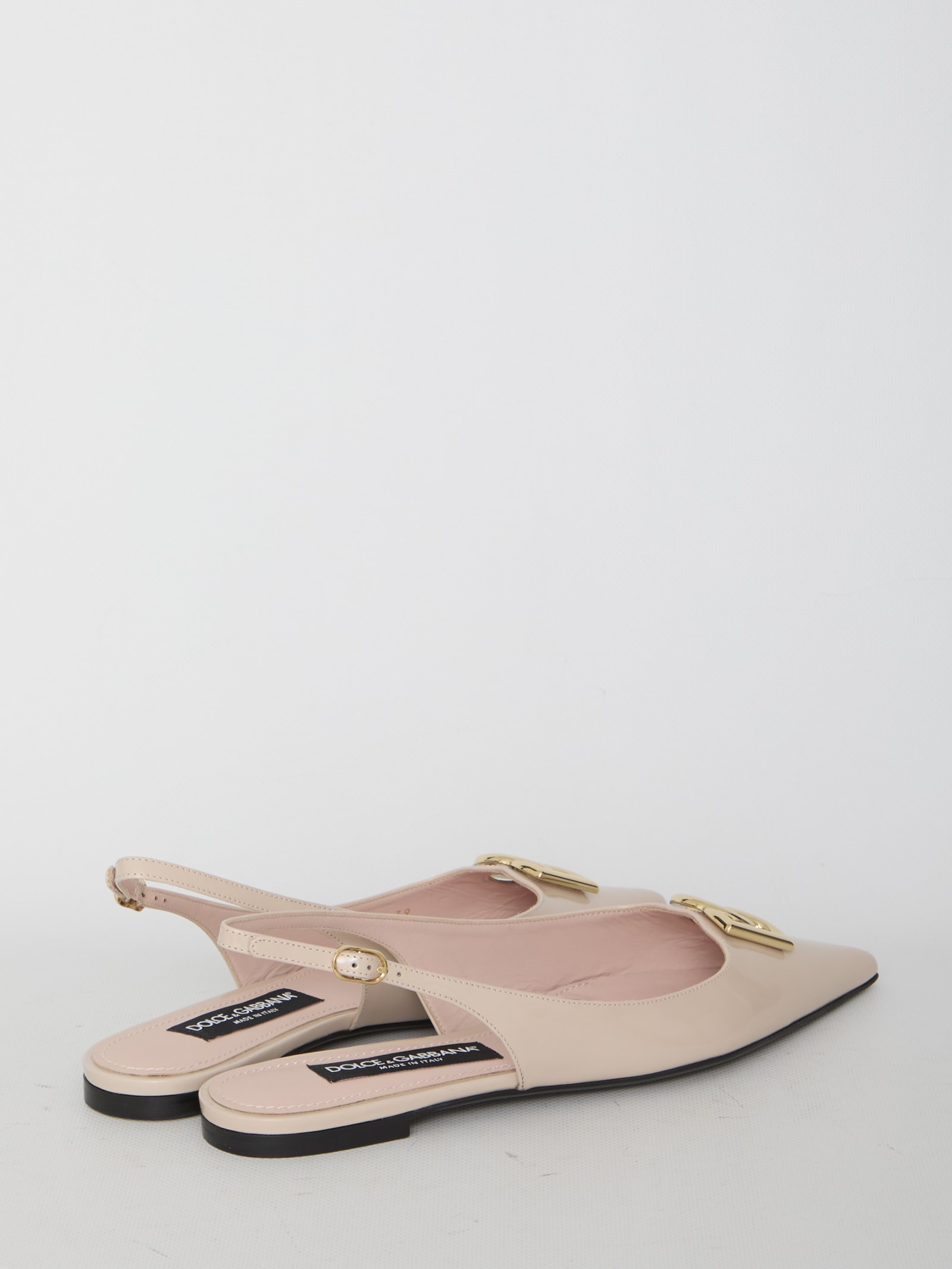 Shop Dolce & Gabbana Shiny Leather Ballerinas In Beige