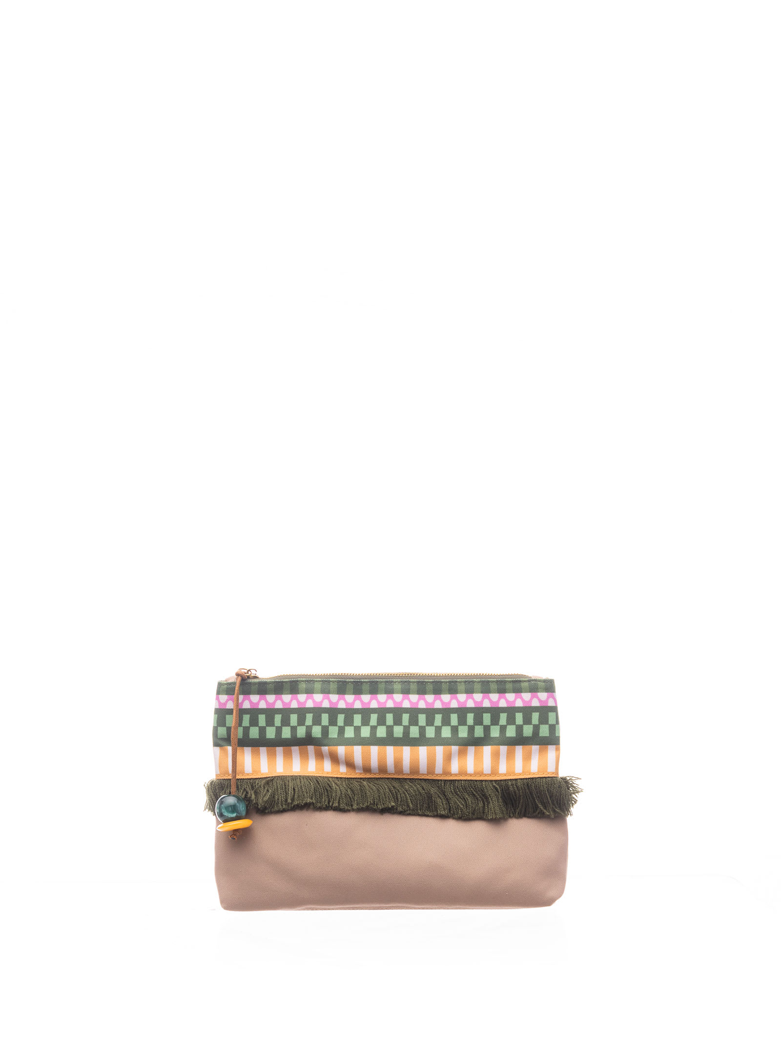 Malìparmi Clutch Bag In Nude Canvas With Fringes