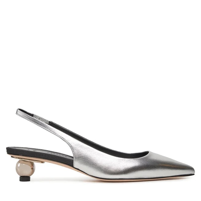 Shop Weekend Max Mara Gallico Slingback In Laminated Leather In Silver