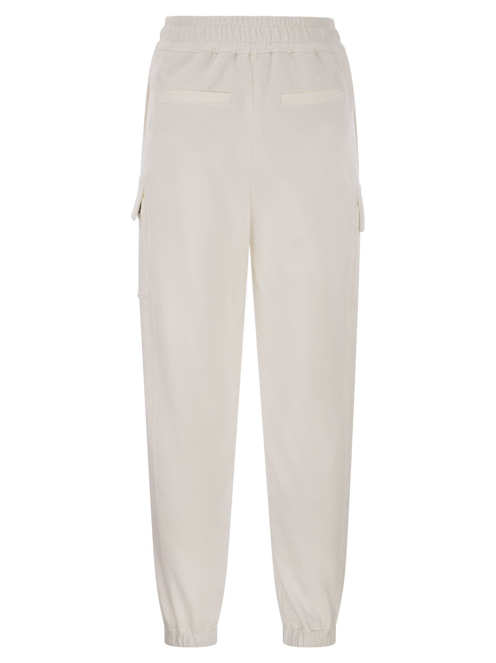 Shop Brunello Cucinelli Smooth Cotton Fleece Cargo Pants With Monile In White