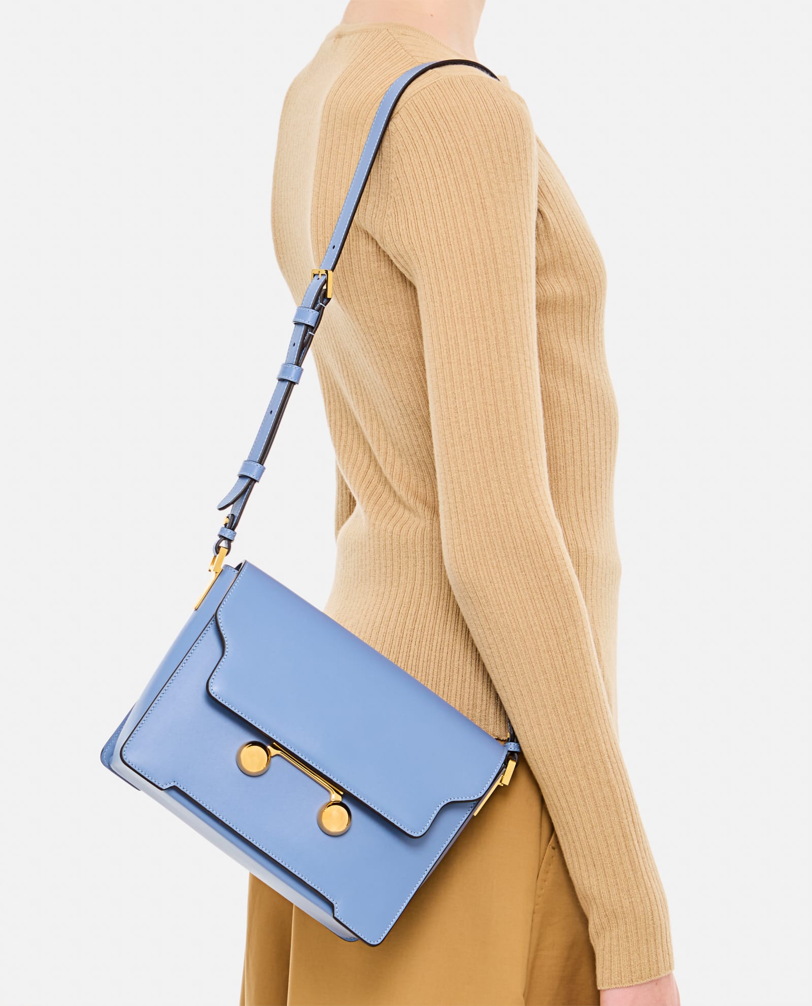 Shop Marni Medium Leather Shoulder Bag In Opal