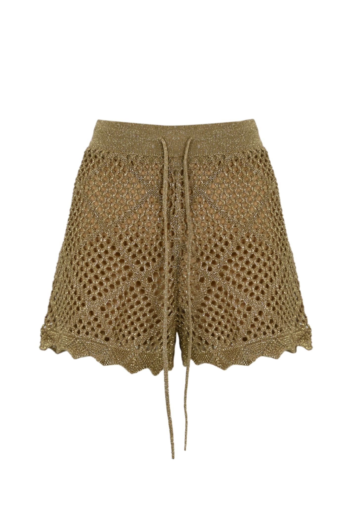 Shop Twinset Lurex Fishnet Shorts In Gold